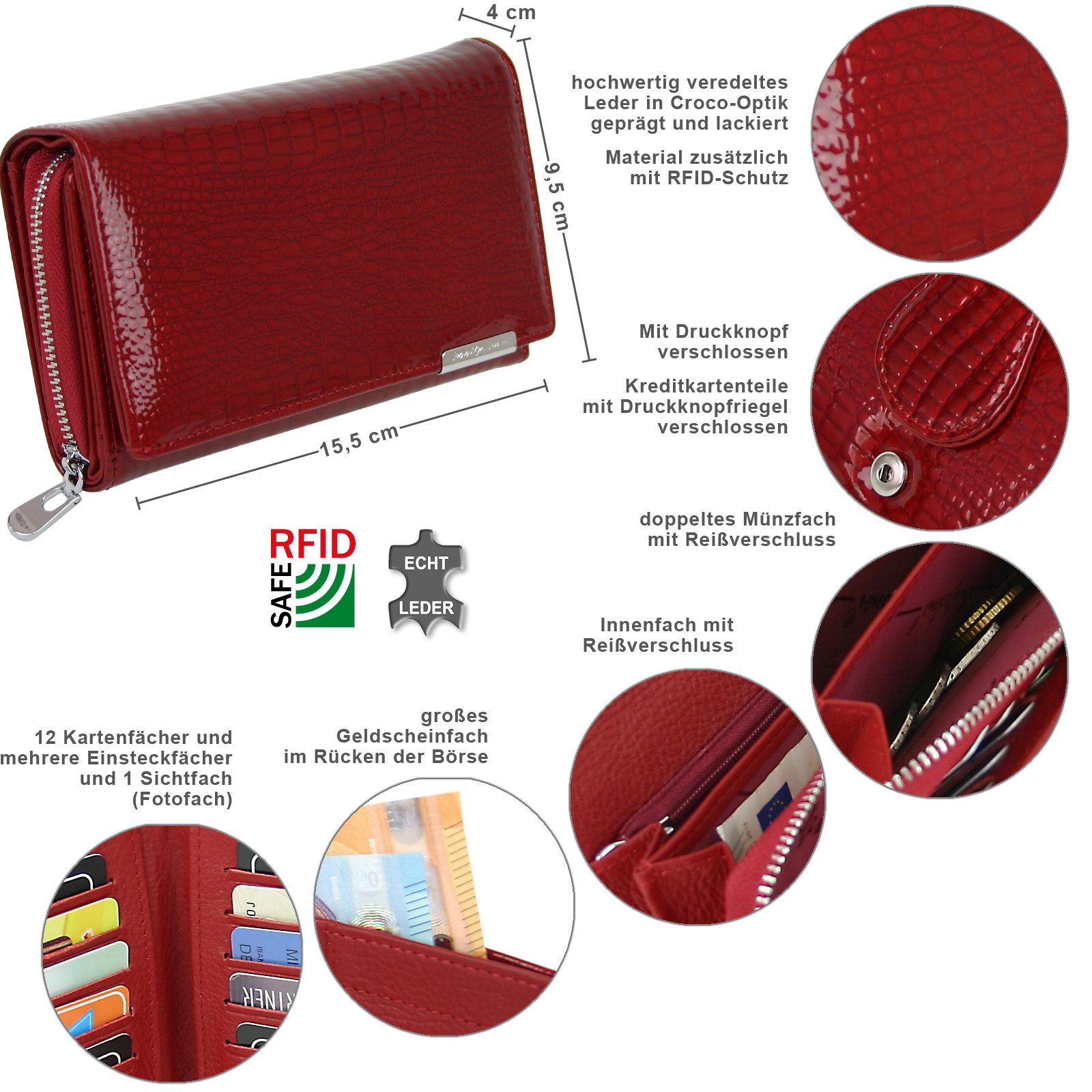 J JONES JENNIFER JONES Geldbörse Damen Leder Portmonee in Croco-Glanz-Optik günstig online kaufen