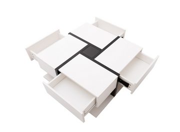 PFCTART Beistelltisch Hochglanz-Couchtisch Tisch mit 4 Schubladen (einzigartige Farbabstimmung und Liniendesign Stauraum unten), 78*78*36 cm