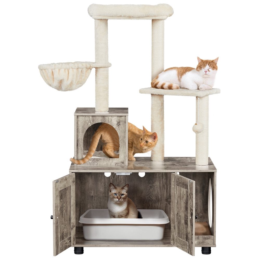 Yaheetech Kratzbaum 134,5 cm (H), Katzenbaum mit Katzenklo Schrank, Katzenh günstig online kaufen