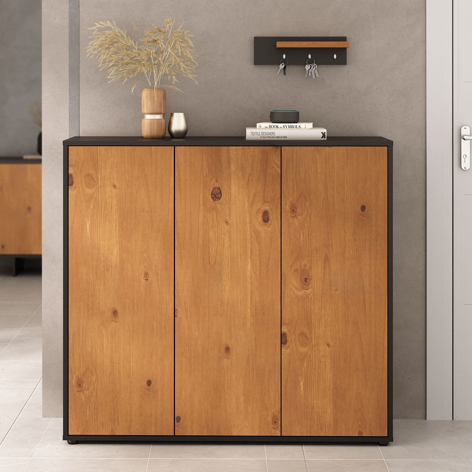 IDIMEX Schuhschrank MIRAN Schuhkommode platzsparend mit 3 Türen Schwarz/Eic günstig online kaufen