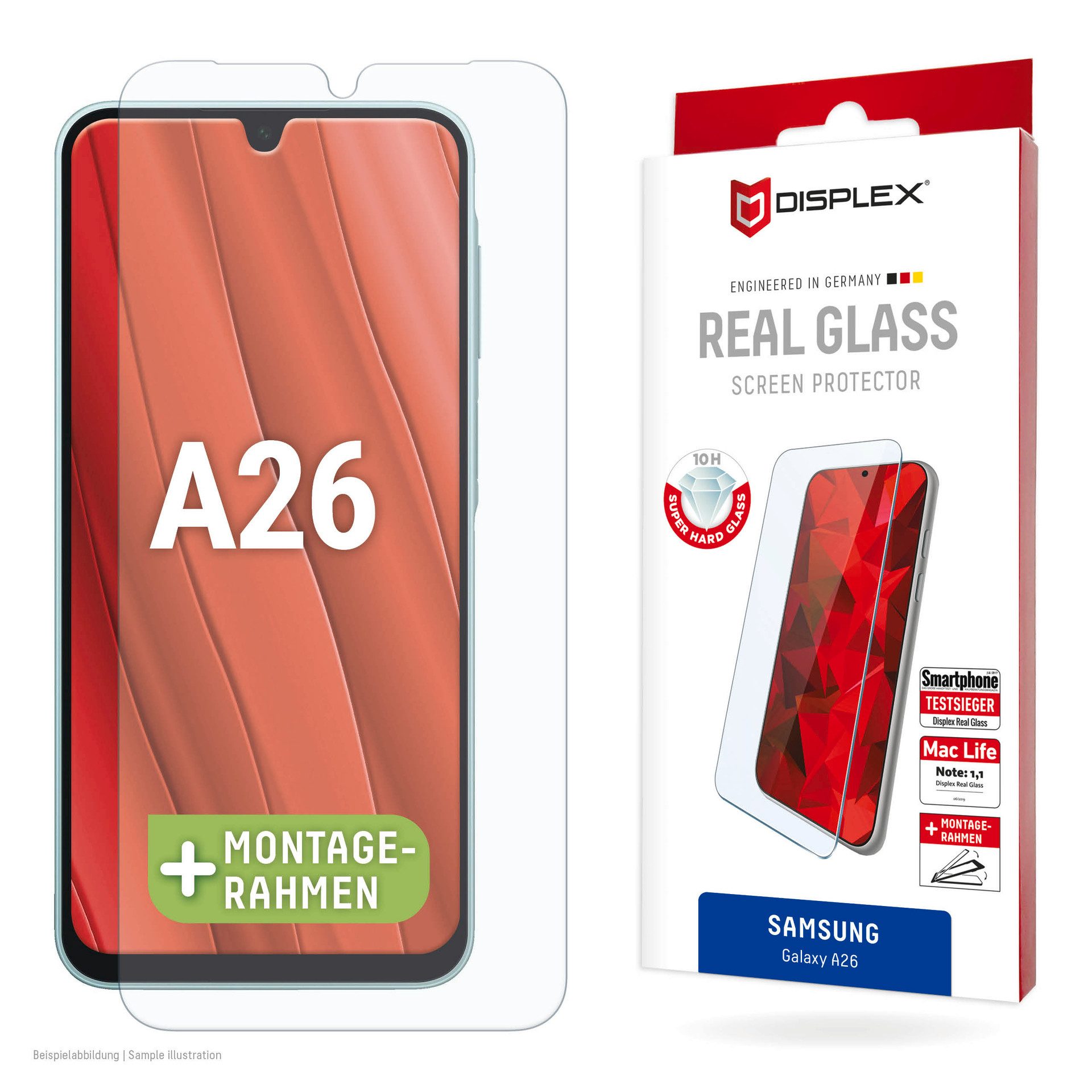 Displex Displayschutzglas Real Glass Screen Protector für Samsung Galaxy A26, Displayschutzfolie, Schutzfolie, Bildschirmschutz, kratz- & stoßfest