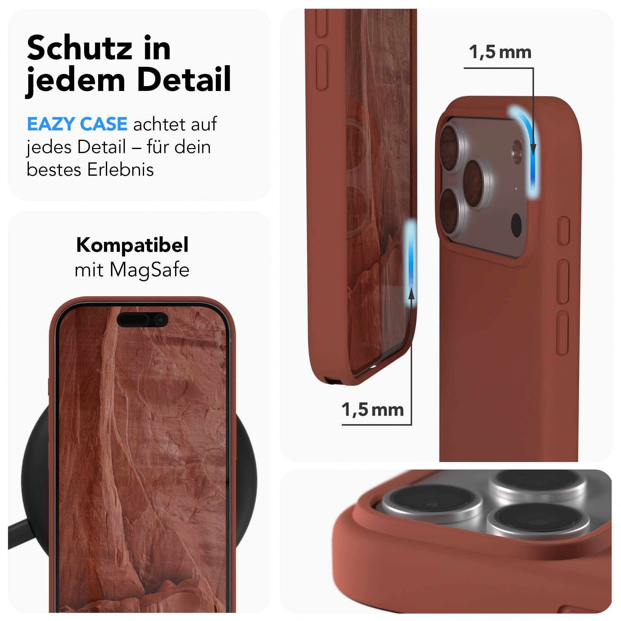 EAZY CASE Handyhülle für Apple iPhone 17 Pro Hülle Silikon 6,3 Zoll, Handy Softcase MagSafe mattierte Silikonhülle Back Cover Soft Braun – Bild 3 von 5