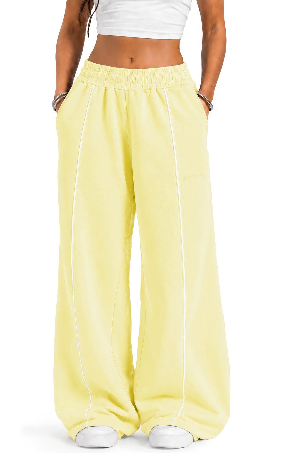 Smilodox Jogginghose Veyt Damen, Sweatpants aus Baumwolle, Sporthose Loose Fit Wide Leg, Verstellbarer Tunnelzug, Langer Schnitt, für Sport & Alltag