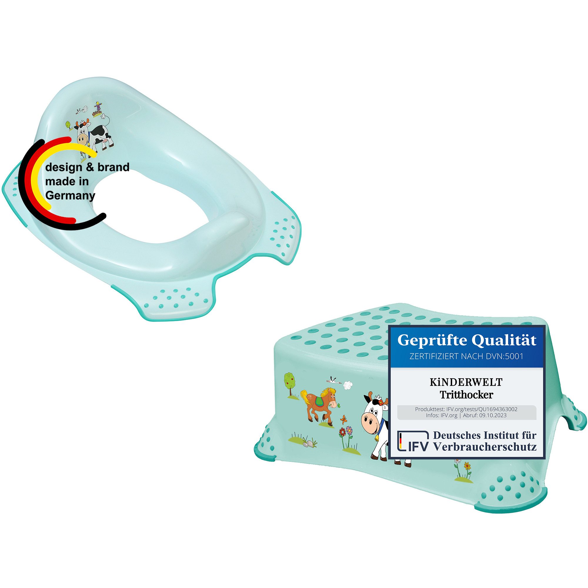 KiNDERWELT Tritthocker 2er-Set Funny Farm aquamarin WC Aufsatz + Hocker (2e günstig online kaufen