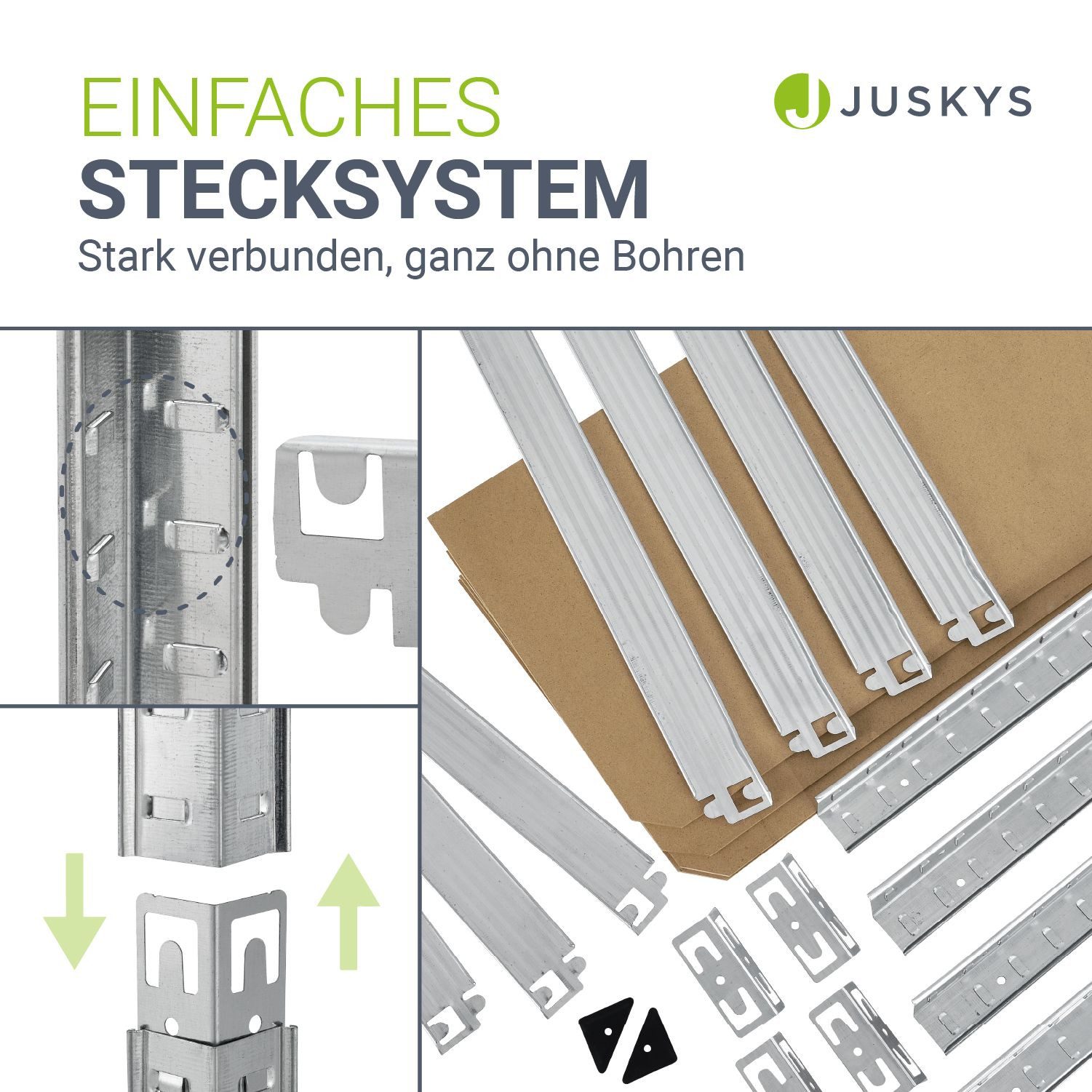 Juskys Schwerlastregal Easy, Set, 2er Set, 640 kg Traglast, 8 Böden, individueller Aufbau