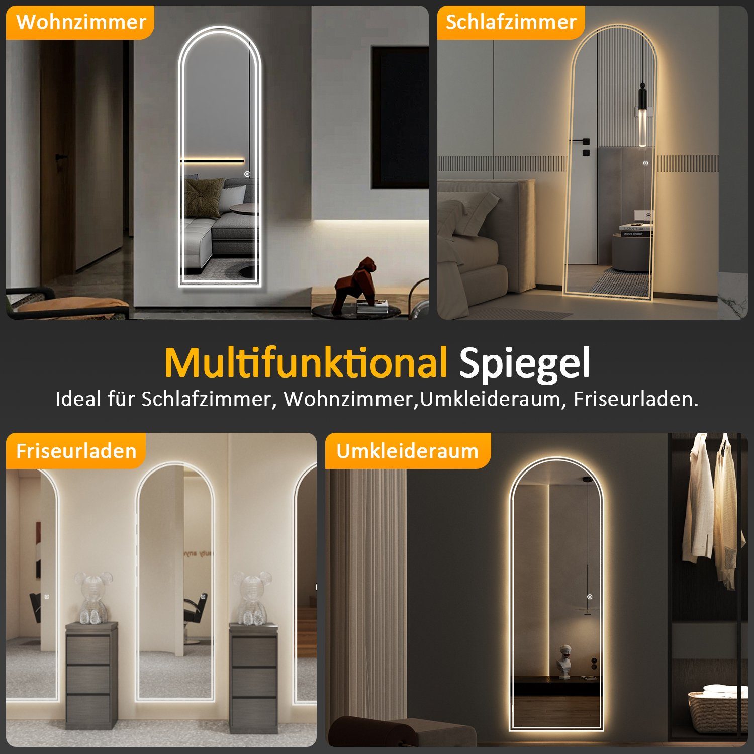 WDWRITTI Ganzkörperspiegel ohne rahmen 165x60cm LED Ganzkörperspiegel groß Flurspiegel Modern (Wandspiegel mit beleuchtung groß, Dimmbar, Kalt/Neutral/Warmweiß, – Bild 5 von 5