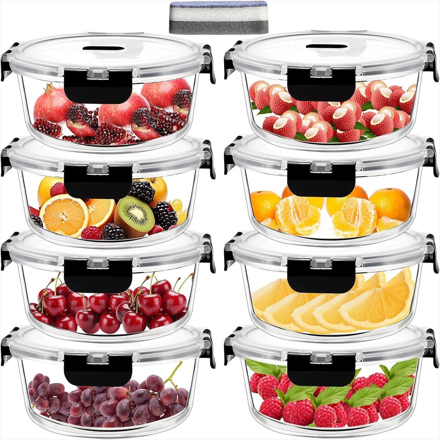 KingLux Frischhaltedose 8Stk.400ml Stapelbar Glasschüssel mit Deckel,Rund Vorratsdosen Glas, Borosilikatglas, (8-tlg)