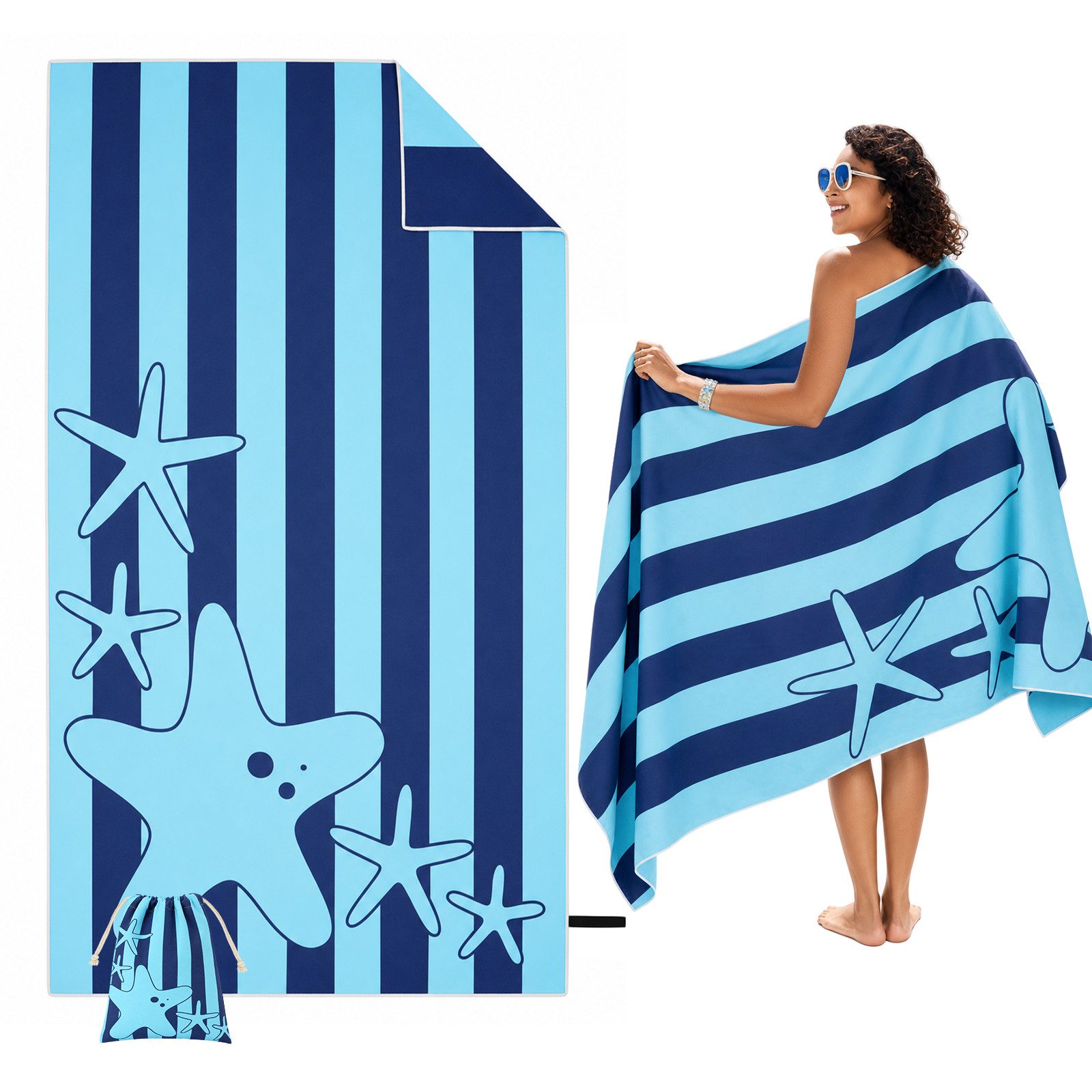 Fintie Strandtücher Mikrofaser Strandtuch XXL 180*100cm leicht & schnelltrocknend Handtuch, Sandfrei Stranddecke mit Band Groß Badetuch für Strand Schwimmen Sport