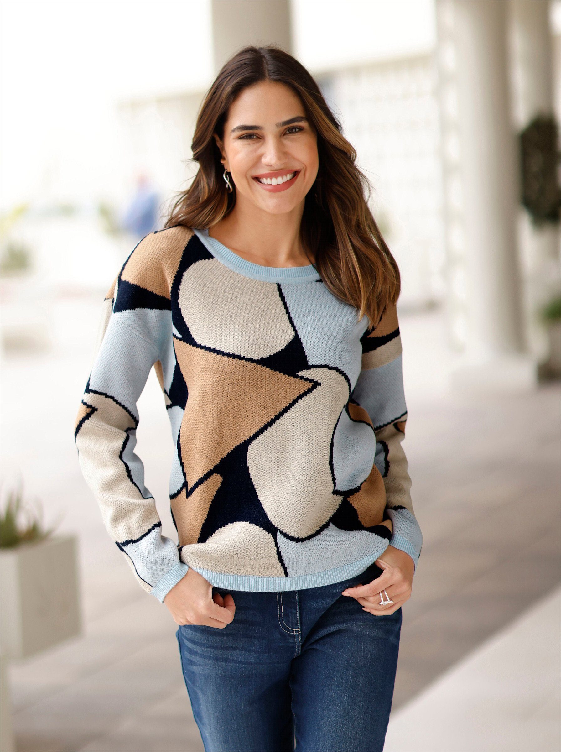 Sieh an! Strickpullover Jacquard-Pullover Langarm Jacquard