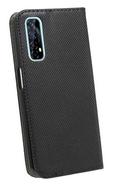 cofi1453 Handyhülle Tasche Smart Hülle für Realme 7, Kunstleder Schutzhülle Handy Wallet Case Cover mit Kartenfächern, Standfunktion Schwarz