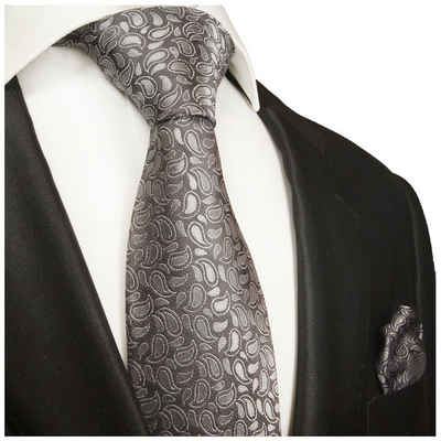 Paul Malone Krawatte »Herren Seidenkrawatte mit Tuch modern paisley 100% Seide« (Set, 2-St., Krawatte mit Einstecktuch) Schmal (6cm), silber grau 2005