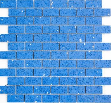 Mosani Bodenfliese Quarz Komposit Mosaik Mosaikfliesen blau glänzend / 10 Mosaikmatten