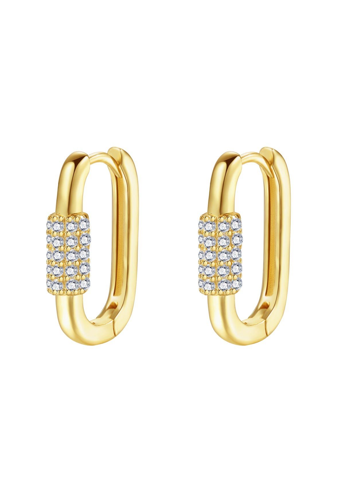 Hey Happiness Paar Creolen Silber Karabiner oval eckig, Vergoldet 18K, Vier günstig online kaufen