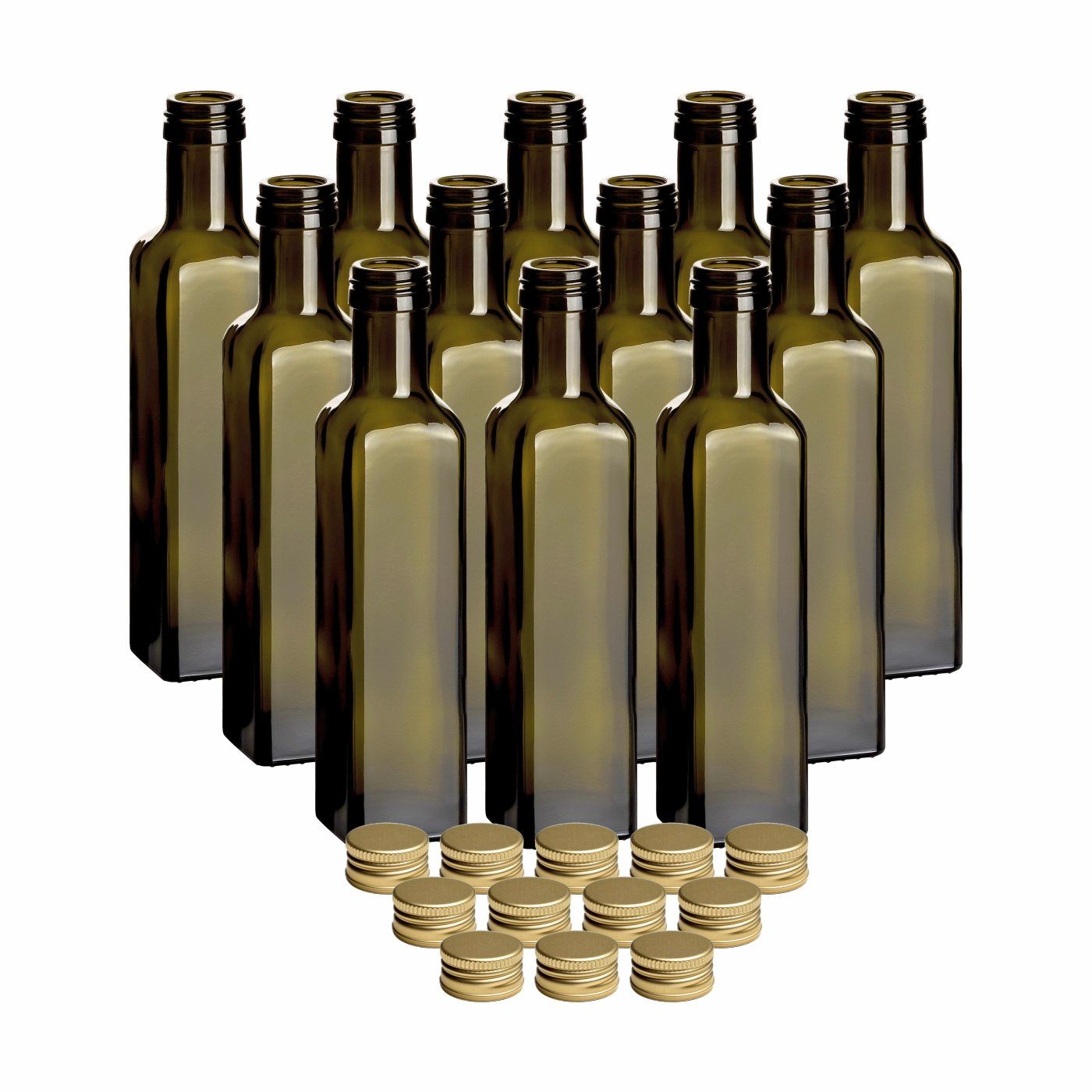 gouveo Trinkflasche Glasflaschen 250 l, goldfarben -Antik- 0,25 Set, Maraska mit ml 12er Flasche Schraubdeckel 