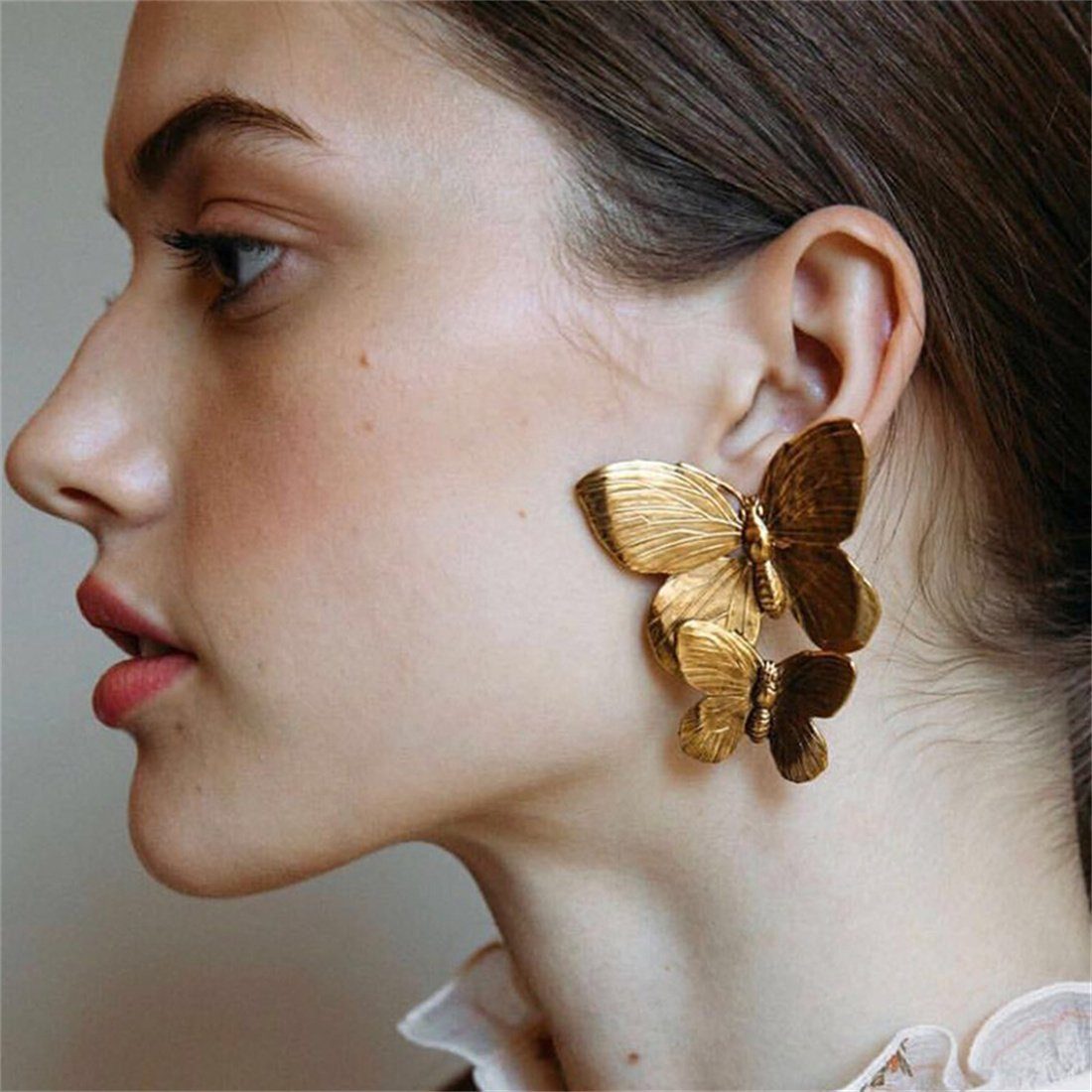 DÖRÖY Paar Ohrstecker Damen Metall Satz von zwei Schmetterling Ohrringe, modische Ohrringe