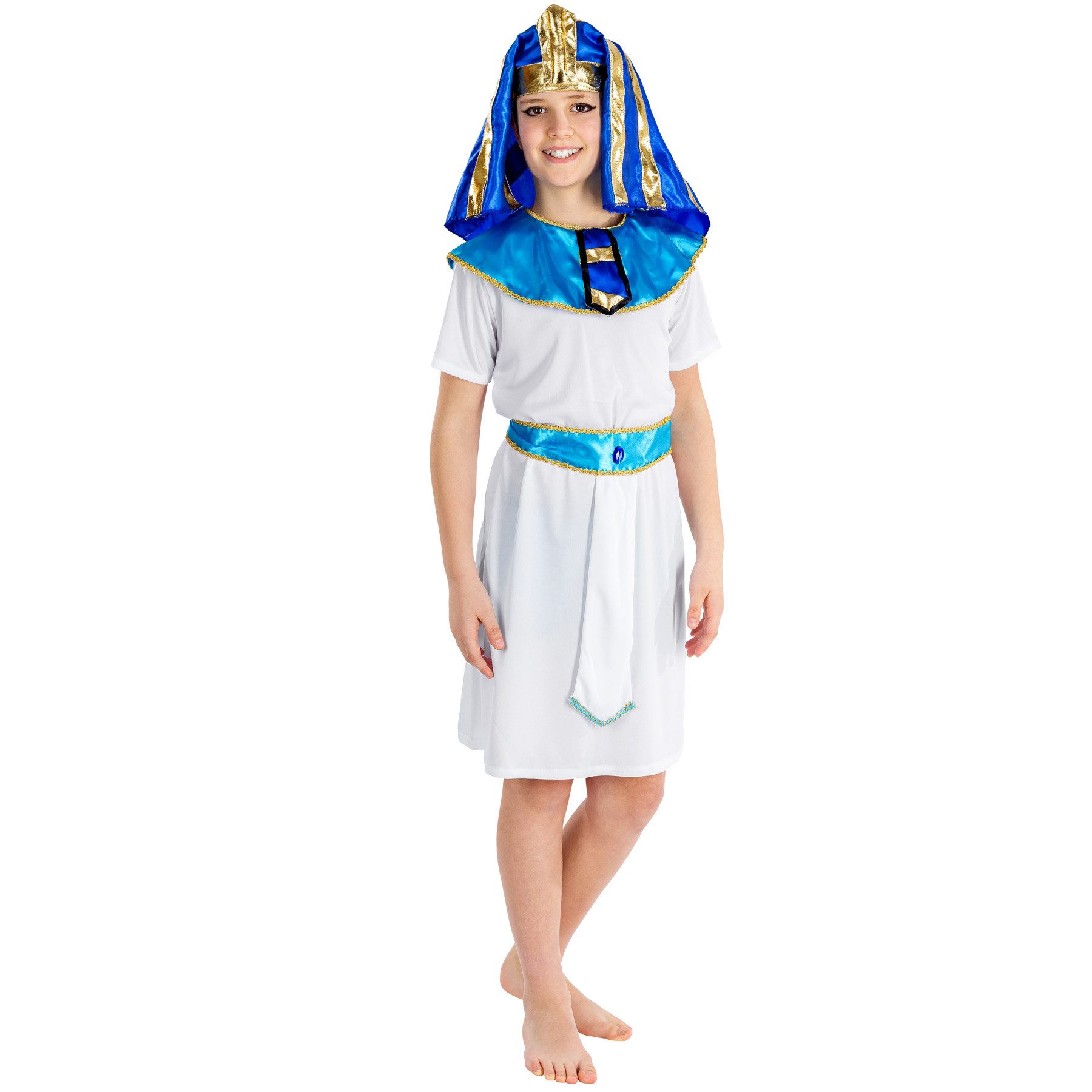 dressforfun Kostüm Pharao, auch Ägyptischer Herrscher, in weiß, Gr. 104 (3-5 Jahre), Gürtel mit Klettverschl., Bequeme Robe, Kragen mit Klettverschluss