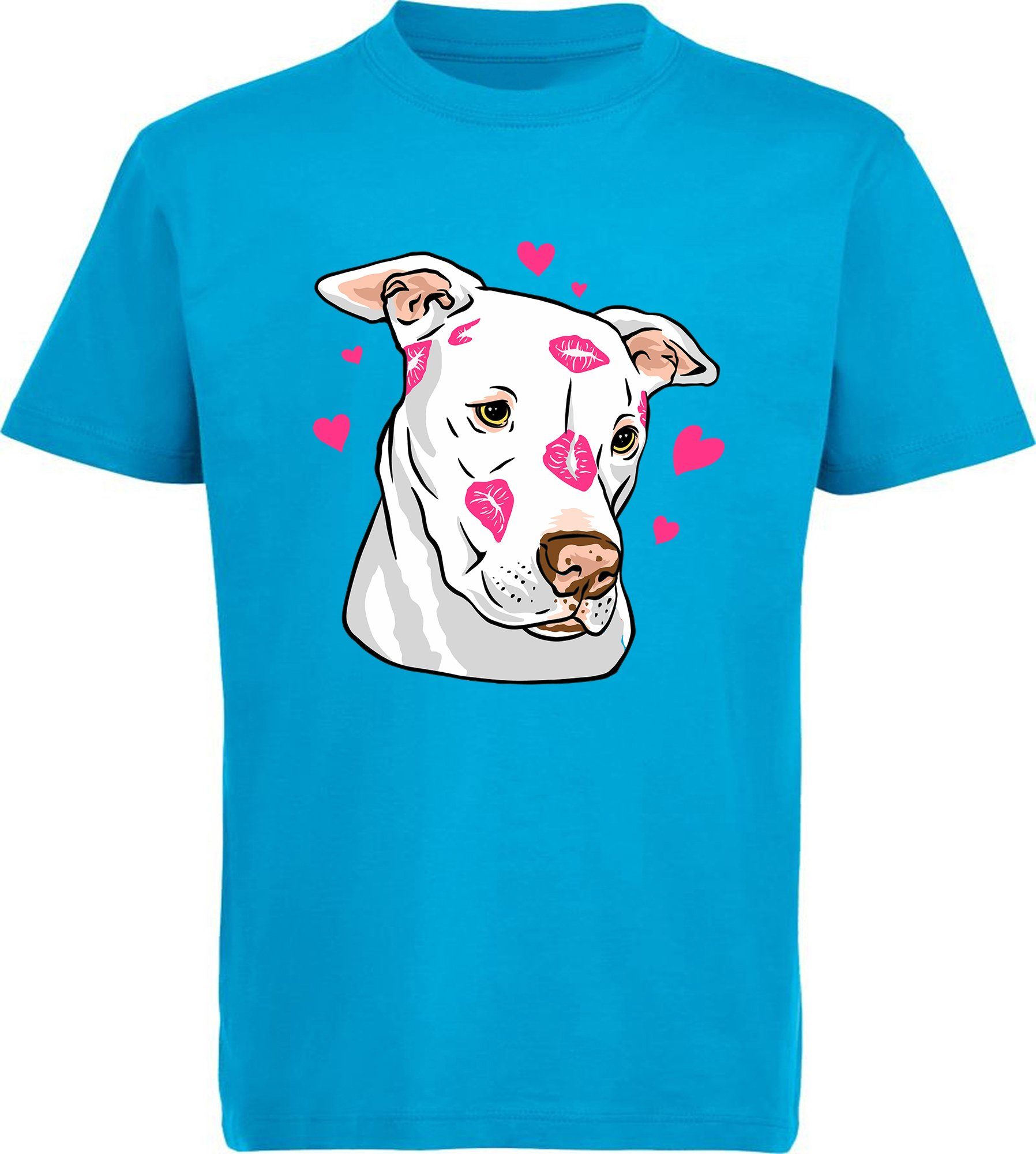 Pitbull MyDesign24 i229 aqua Baumwollshirt Aufdruck, Kinder Hunde bedrucktes - T-Shirt Herzen Print-Shirt mit mit blau