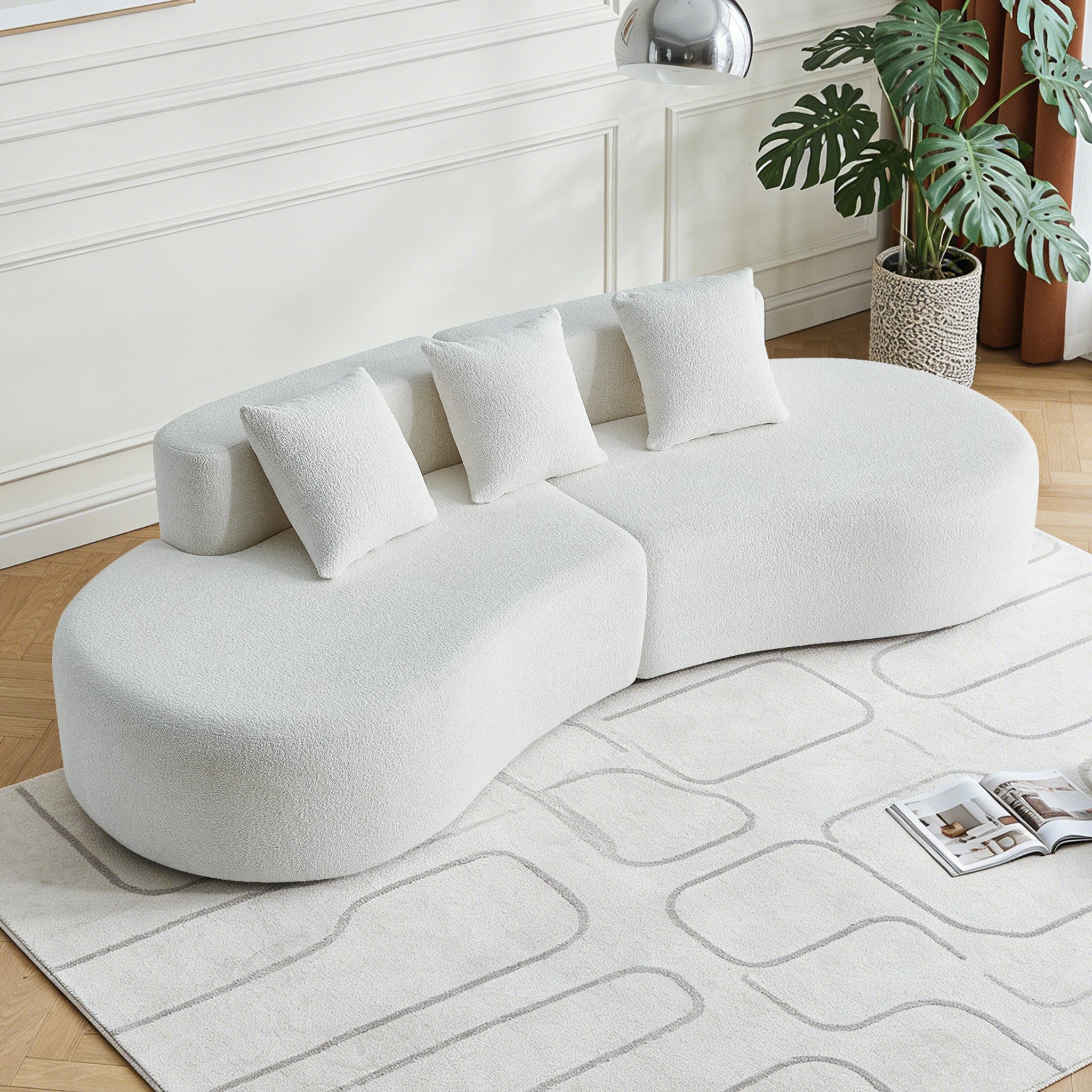 MC Star Ecksofa Modernes gekrümmtes Bouclé Ecksofa, 3-Sitzer Kompressionssofa, bequem & stilvoll für Wohnzimmer & Apartment, einfache Montage