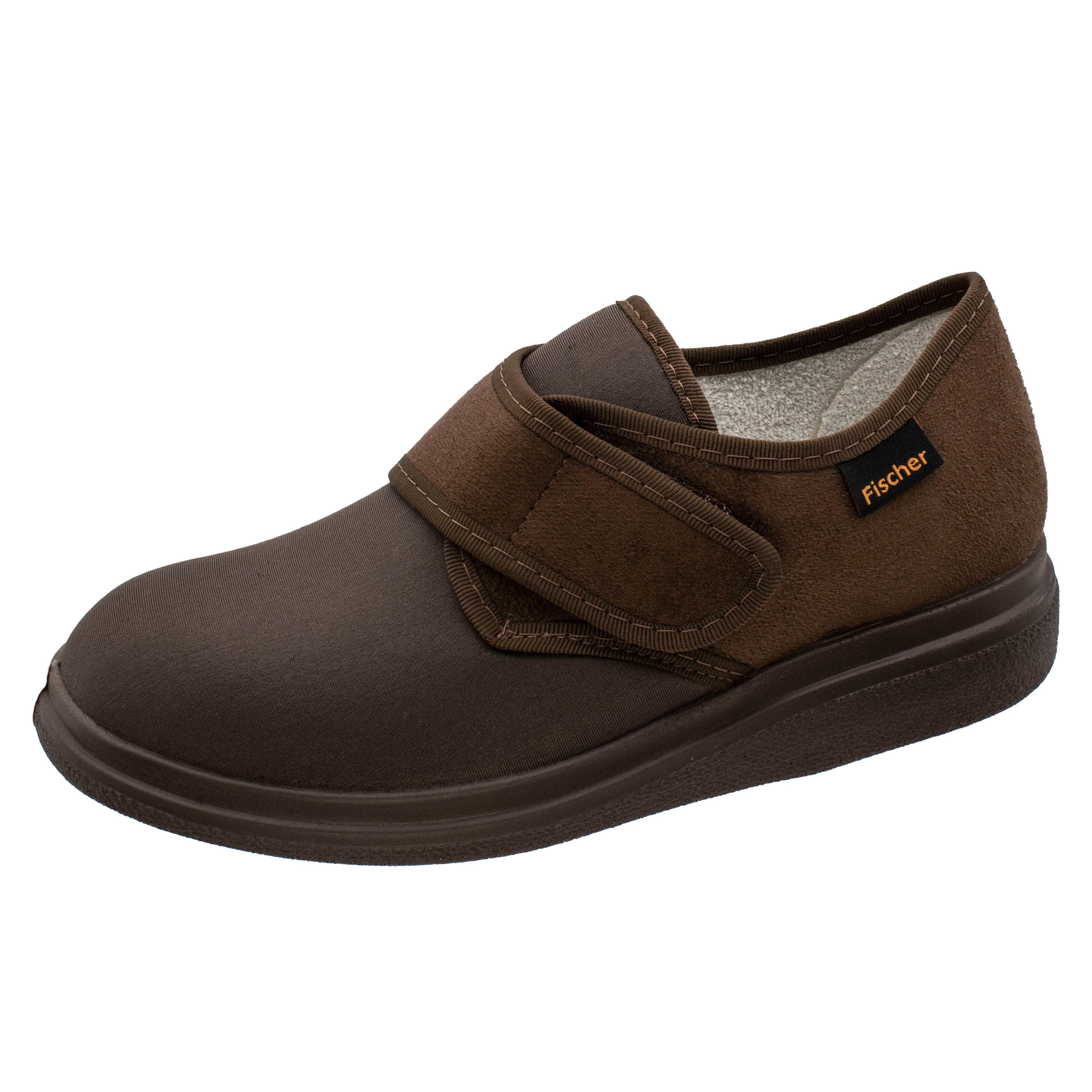 Fischer-Markenschuh Ortho Hausschuh aus Velour mit Stretchmaterial, Weite K, Klettverschluss