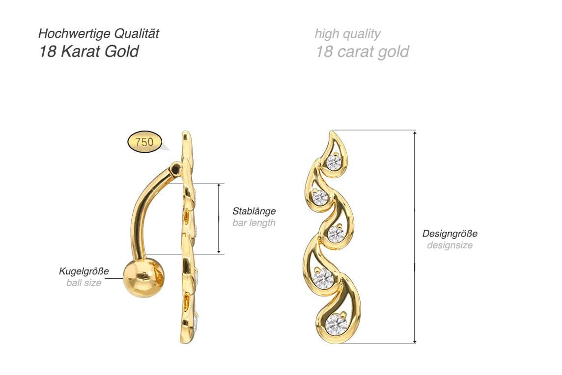 PIERCINGLINE Bauchnabelpiercing 18 Karat Gold Bananabell MOISSANITE + ORIENTALISCHES DESIGN (Bananabells, 1-tlg)