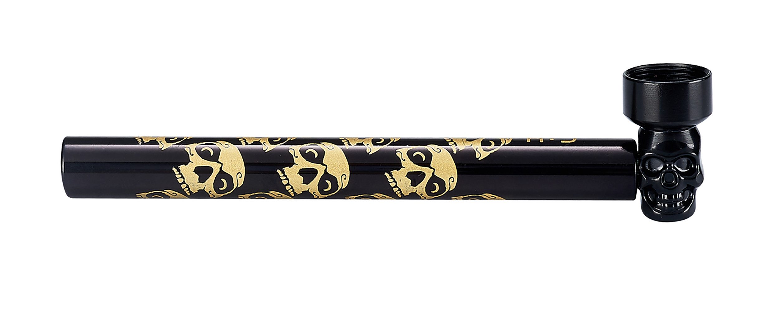 CHAMP HIGH Handpfeife TABAKPFEIFE SKULL 12,5cm aus Glas mit 5 Sieben Glaspfeife 386 (Gold), Rauchpfeife mini Pfeife Tabak Pipe Siebe