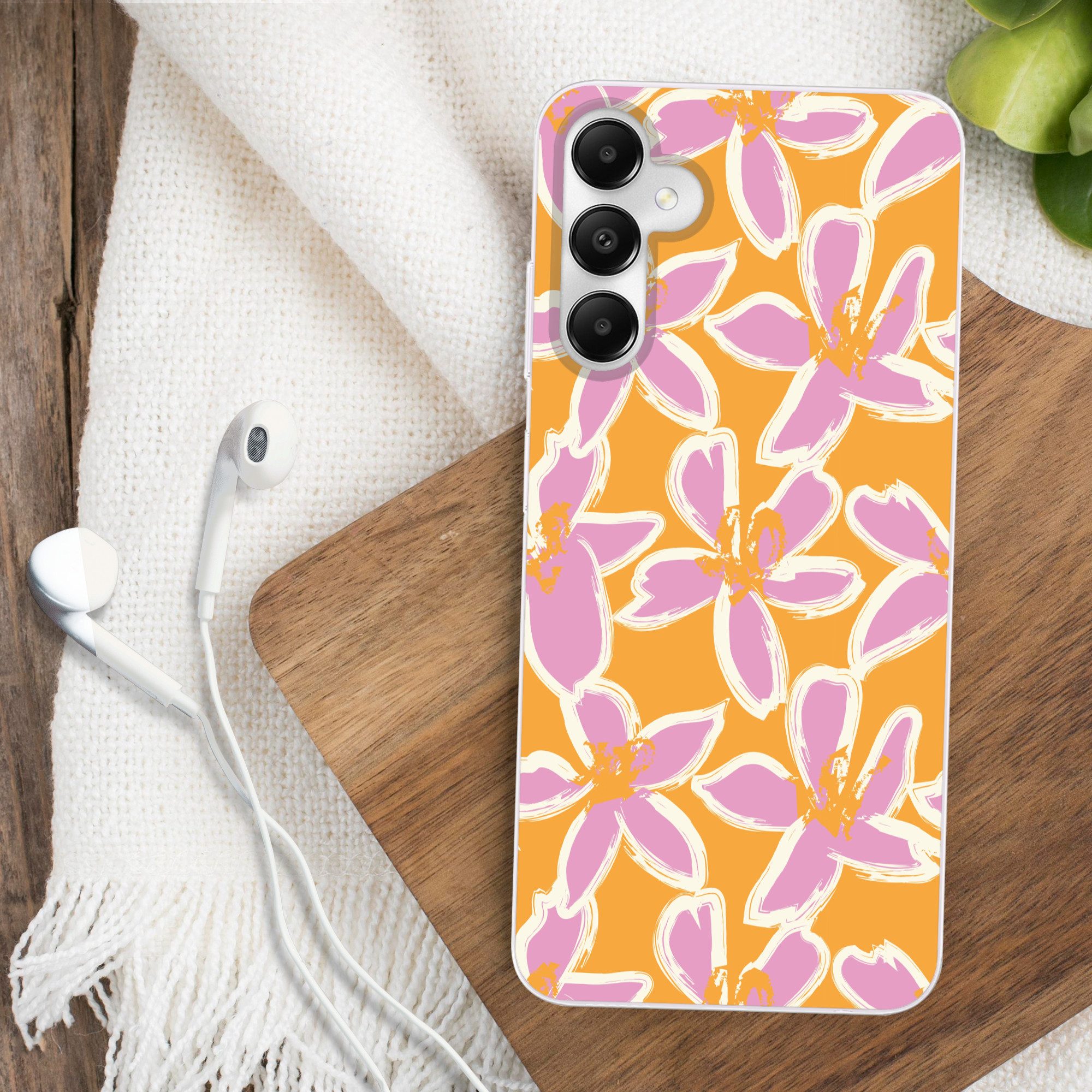 MuchoWow Handyhülle für Samsung Galaxy A05s Blumen - Muster - Rosa - Orange, Smartphone-Bumper, Print, Handy Schutzhülle Dünn