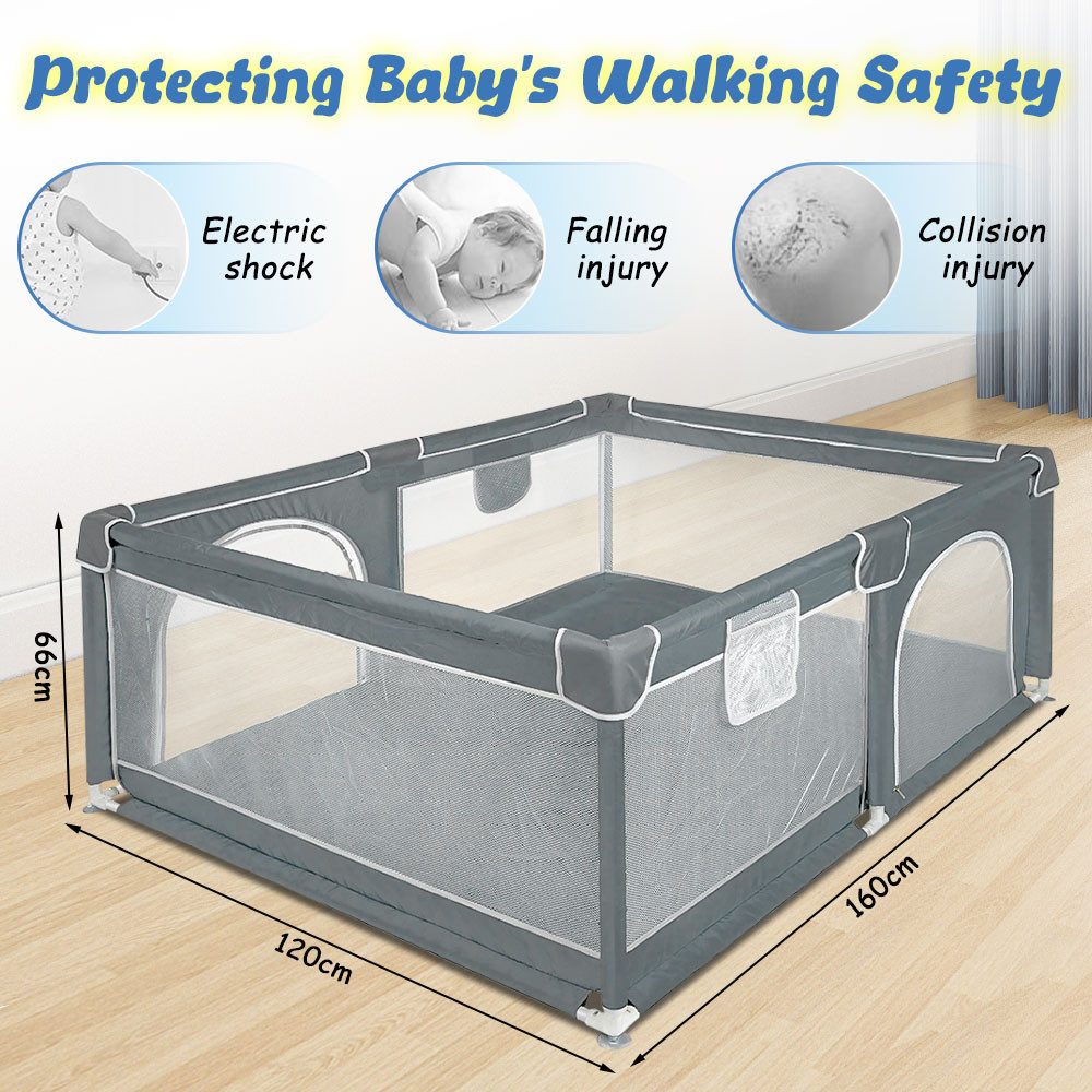 JEOBEST Laufgitter Laufstall Baby 160 x 120 x 66cm, Laufgitter baby mit atmungsaktivem Netz, Tragetasche