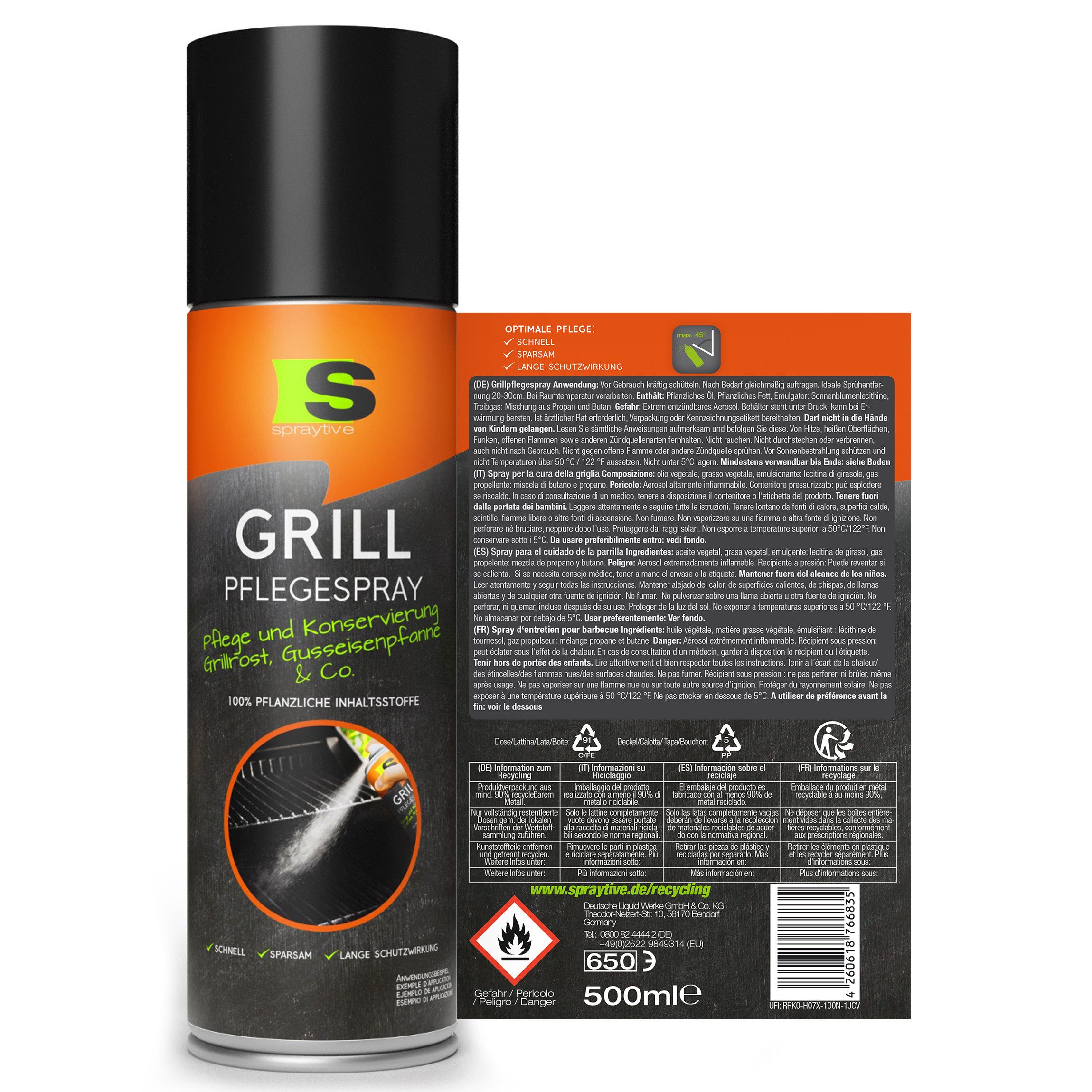 Spraytive 1x 500ml BBQ Grill Pflegespray - Konserviert Grillroste, Pfannen & Co. Grillreiniger (Made in Germany)