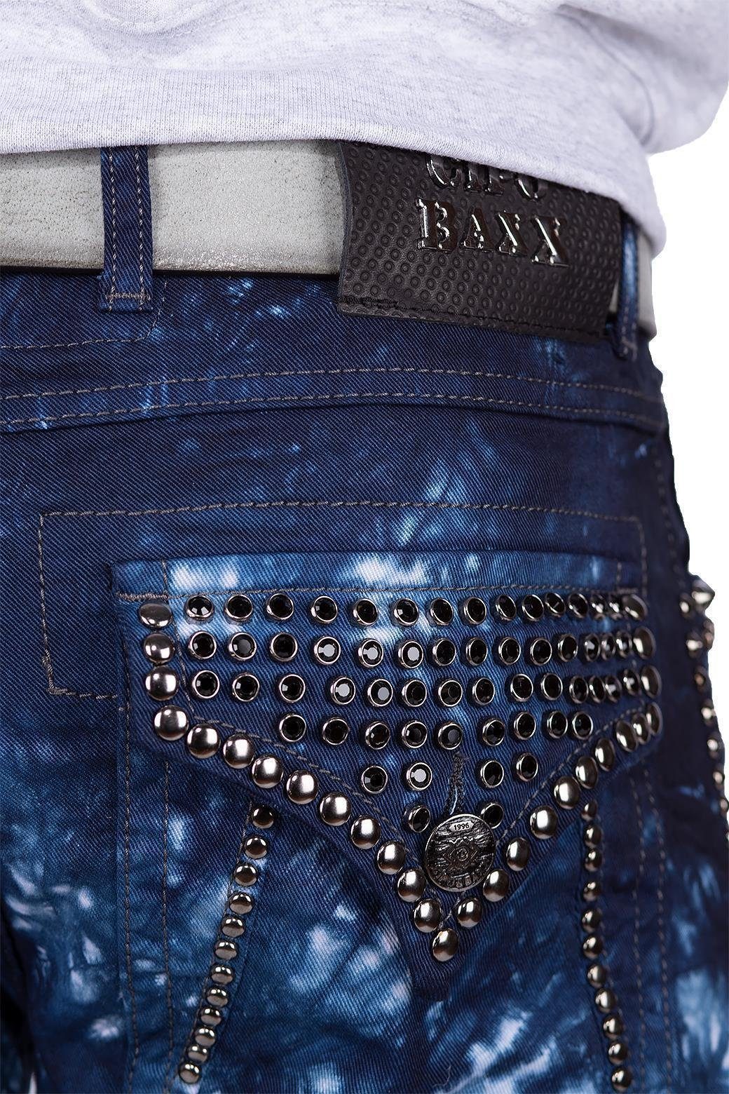 Cargo Hose im Baxx Regular-fit-Jeans Cipo mit BA-CD677 Style Strasssteinen blau &
