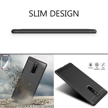 Nalia Smartphone-Hülle Sony Xperia 1, Carbon Look Silikon Hülle / Matt Schwarz / Rutschfest / Karbon Optik
