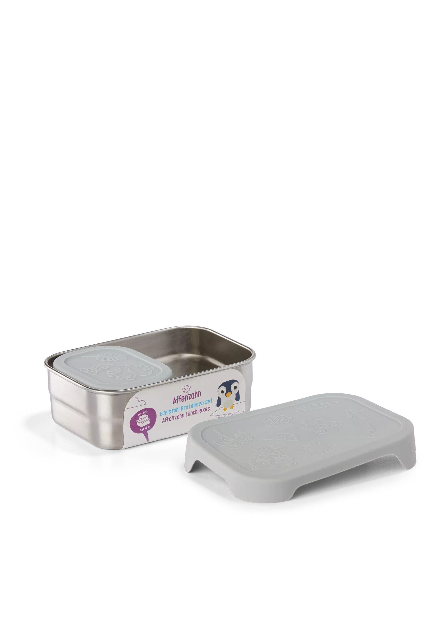 Affenzahn Lunchbox Edelstahl Brotdose ., Edelstahl, (Edelstahl Brotdose, 3-tlg., 1x Brotdose, 1x Trennfach), spülmaschinengeeignet