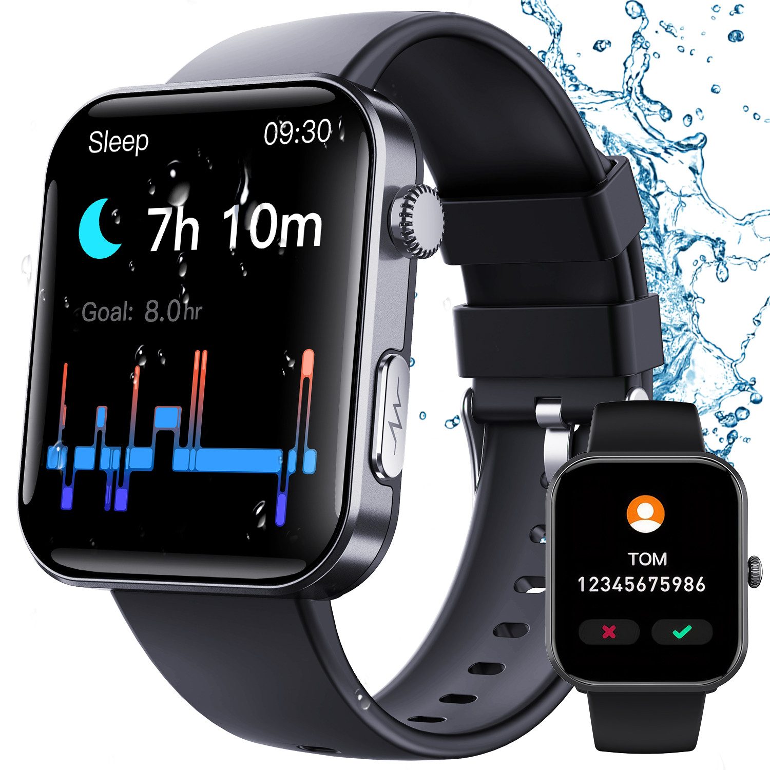MOPUEA Smartwatch Fitness Tracker uhr mit Anruffunktion schwarz Smartwatch, 1-tlg., 50+ Sportmodi, IP67 Wasserschutz und langer Akkulaufzeit