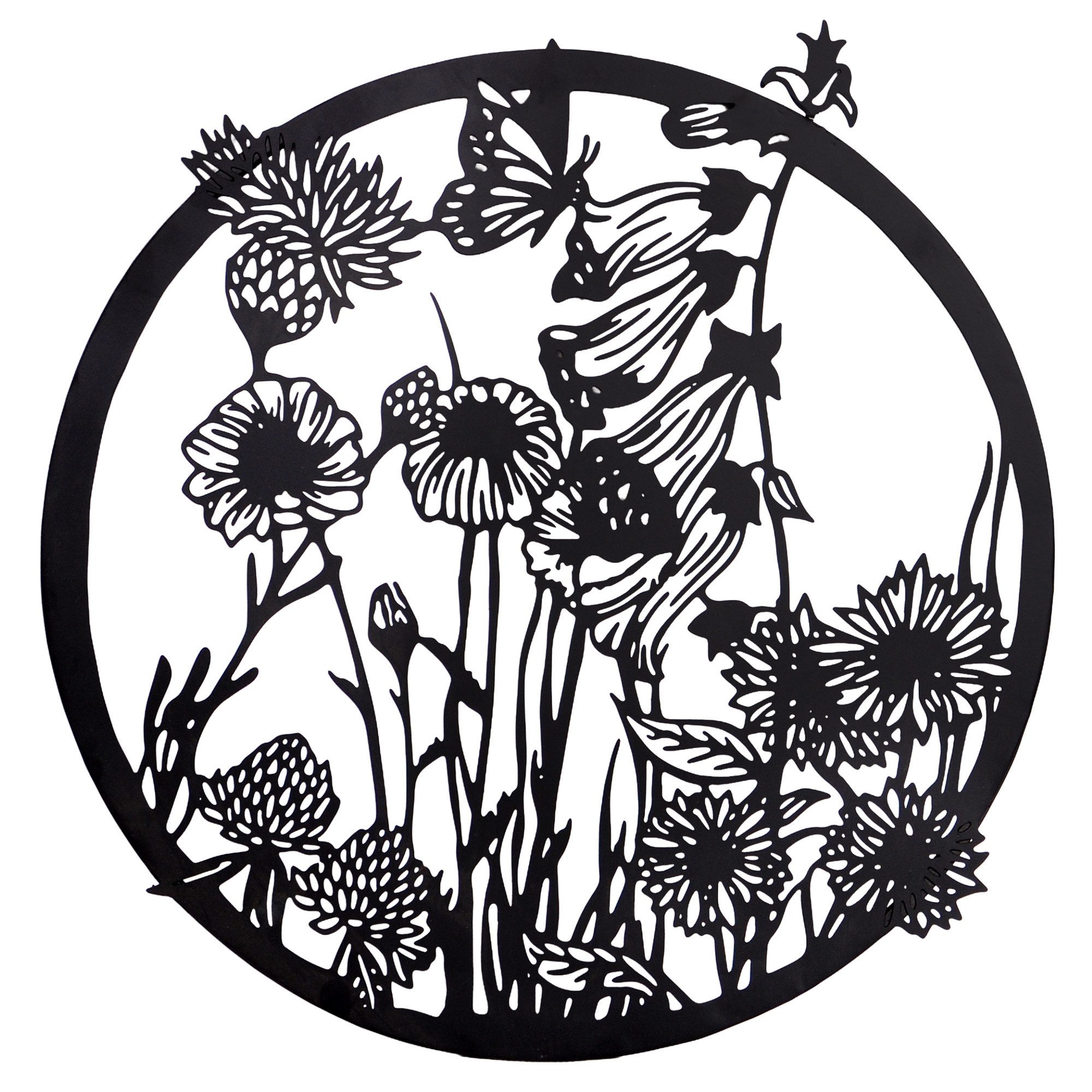 UNUS HOME Wanddekoobjekt Metall Aufhänger Blumen Groß (48x46,5cm rund), Schwarz, Fensterdeko, Wanddeko zum Aufhängen