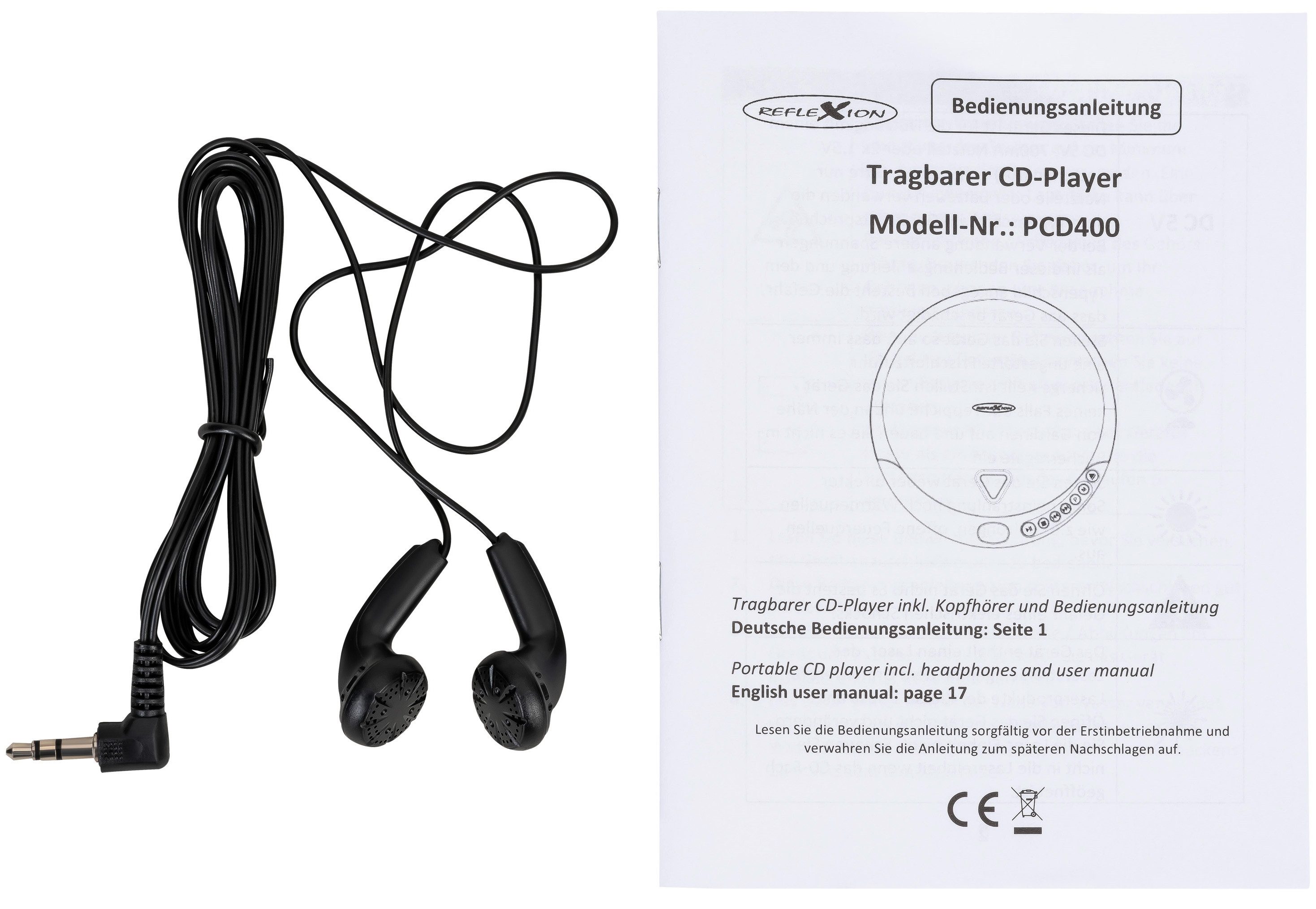 Reflexion PCD400 tragbarer CD-Player (Wiedergabe von CD, CD-R, CD-RW inkl. Ohrhörer + Netzbetrieb möglich) – Bild 5 von 5