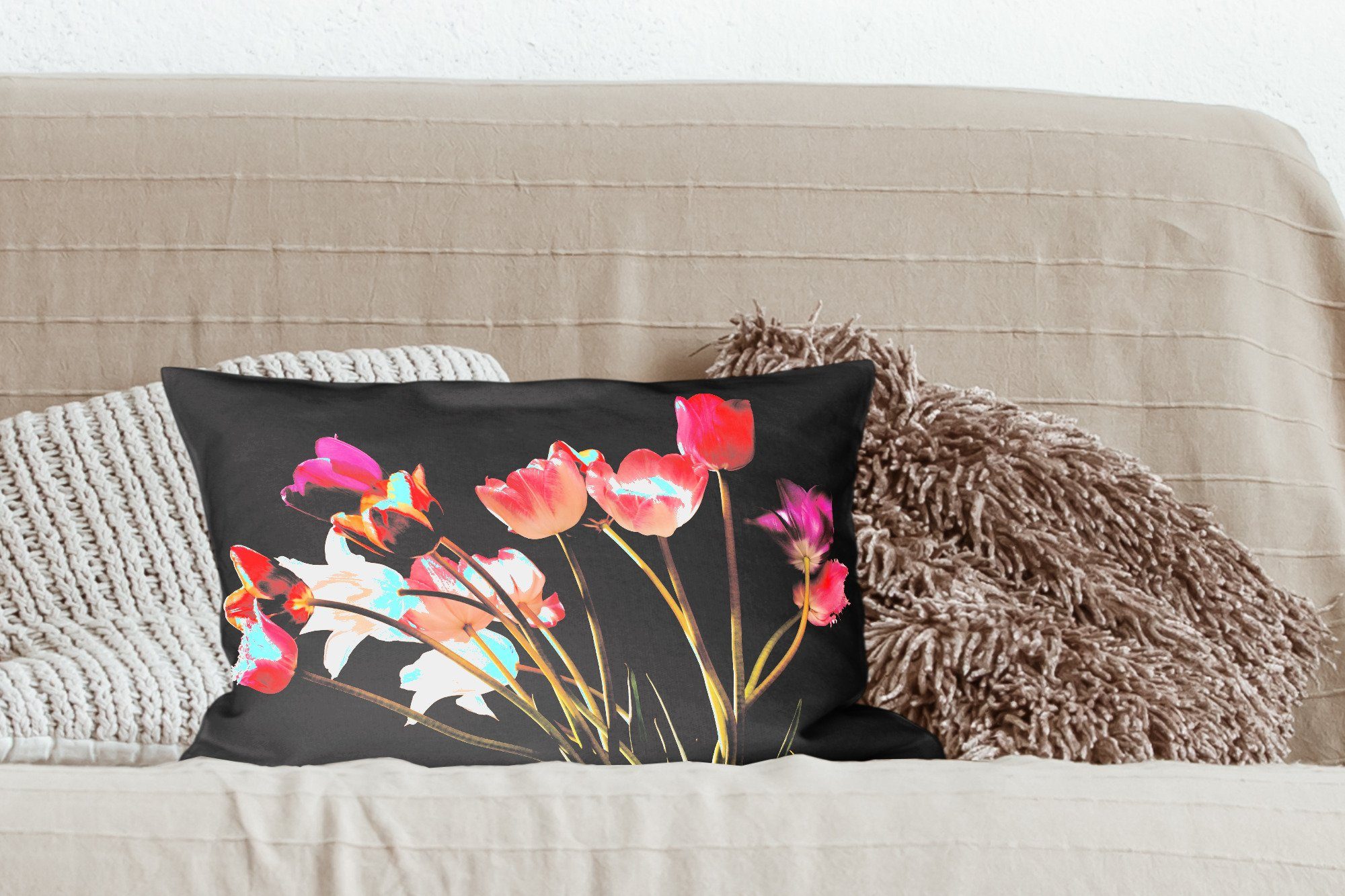 Schlafzimmer - Stillleben Farben, MuchoWow - Füllung, mit Dekoration, Wohzimmer Dekokissen Zierkissen, Dekokissen Tulpen