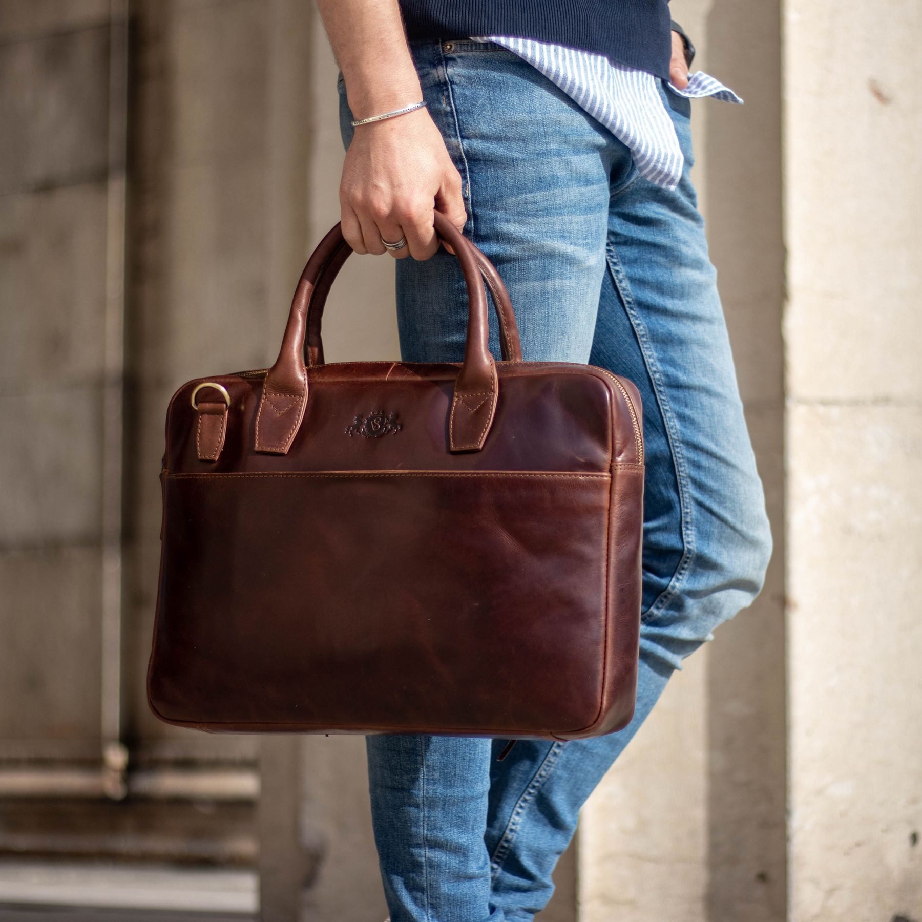 SID & VAIN Umhängetasche echt Leder Aktentasche 17 Zoll Laptop Fach braun (Echtleder Laptop Tasche BOSTON, Business Tasche Herren), Laptoptasche 17 Zoll Arbeitstasche Umhängetasche Damen Herren braun