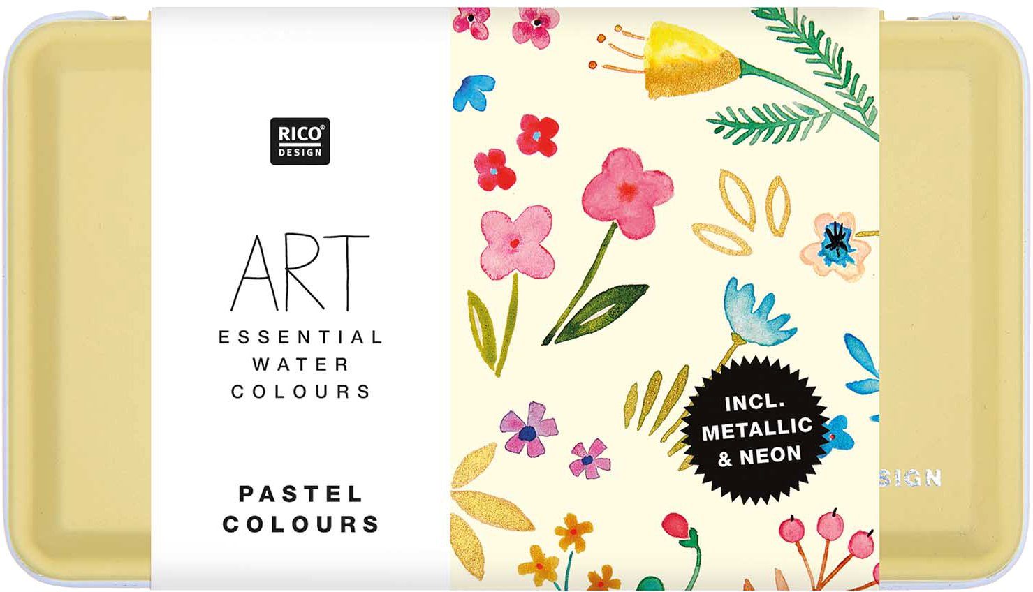 Farben cm Essential Rico ART Metallkasten cm 12 x Aquarellfarben, inklusive Design 7 12,5 Pastell Aquarellfarbe