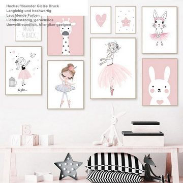 TPFLiving Kunstdruck (OHNE RAHMEN) Poster - Leinwand - Wandbild, Ballet Mädchen, Herz, Giraffe, Kaninchen für Kinderzimmer - (Mädchenzimmer, Babyzimmer, Jungenzimmer, Kindergarten), Farben: Pastel, braun, grau, orange - Größe: 10x15cm