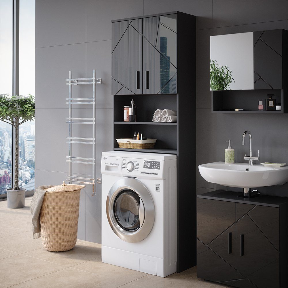 Vicco Waschmaschinenumbauschrank Irma, Anthrazit Hochglanz/Anthrazit, 64 x 190.5 cm