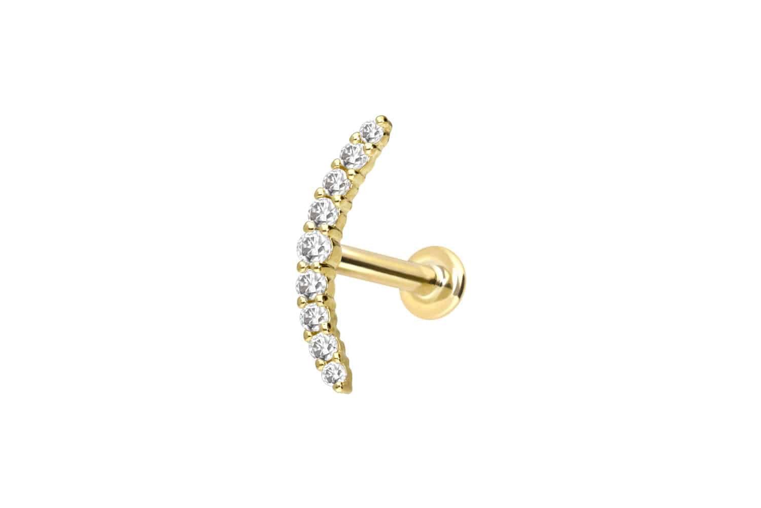 Piercing-Set 14 Karat Gold Labret mit Push Fit MOISSANIT-BOGEN