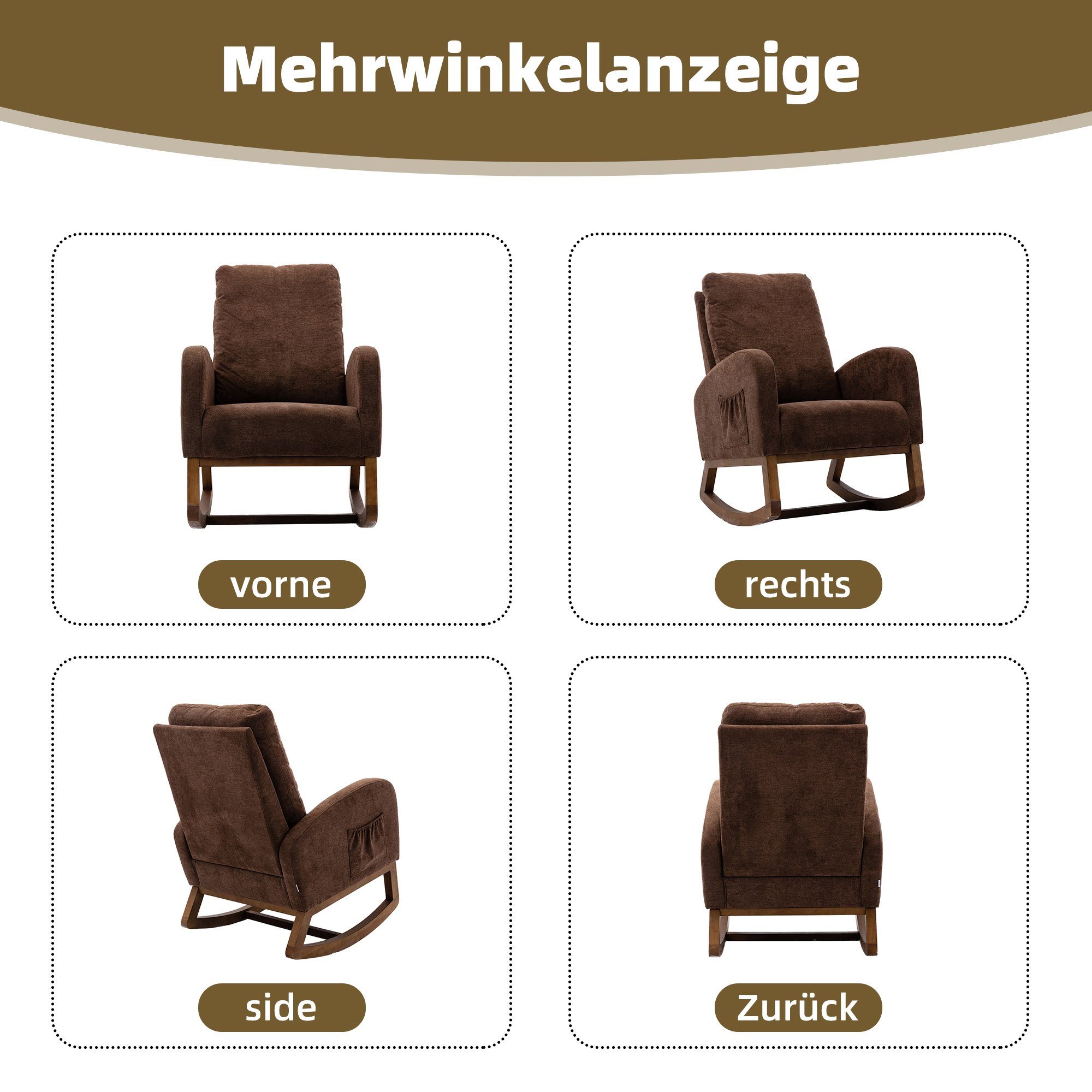 Ulife Schaukelstuhl & Schaukelsessel,Sessel Arm- Wohnzimmer,mit Kaffee Rücklehne, Leinen