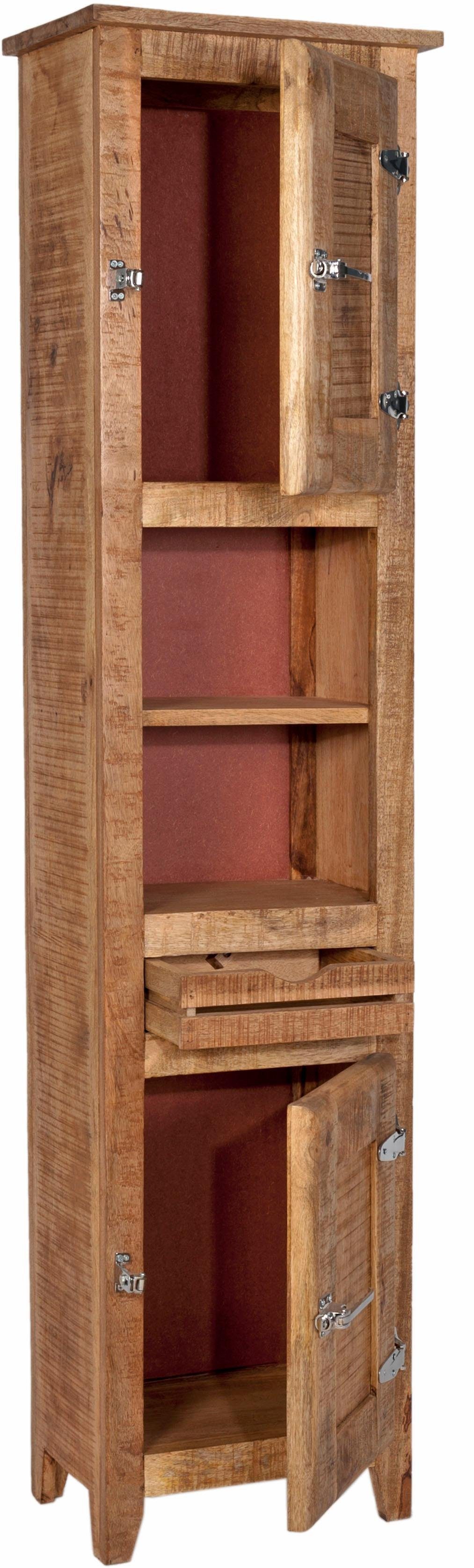 SIT Hochschrank FRIGO aus Mangoholz mit Türen, Schublade & Fächern Markante Kühlschrankgriffe als außergewöhnliches Design-Highlight