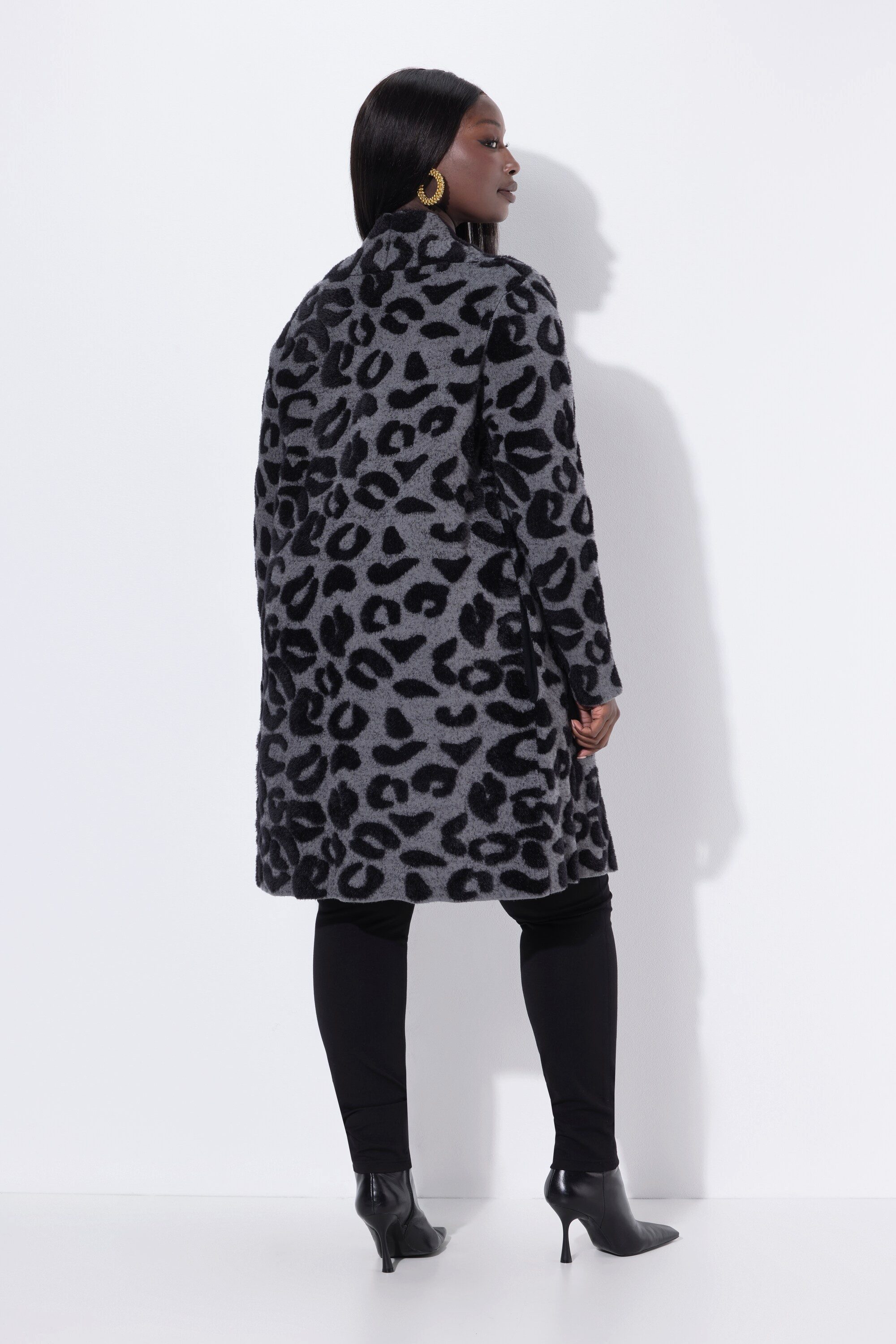 Ulla Popken Strickjacke Long-Strickjacke Leomuster Stehkragen Langarm