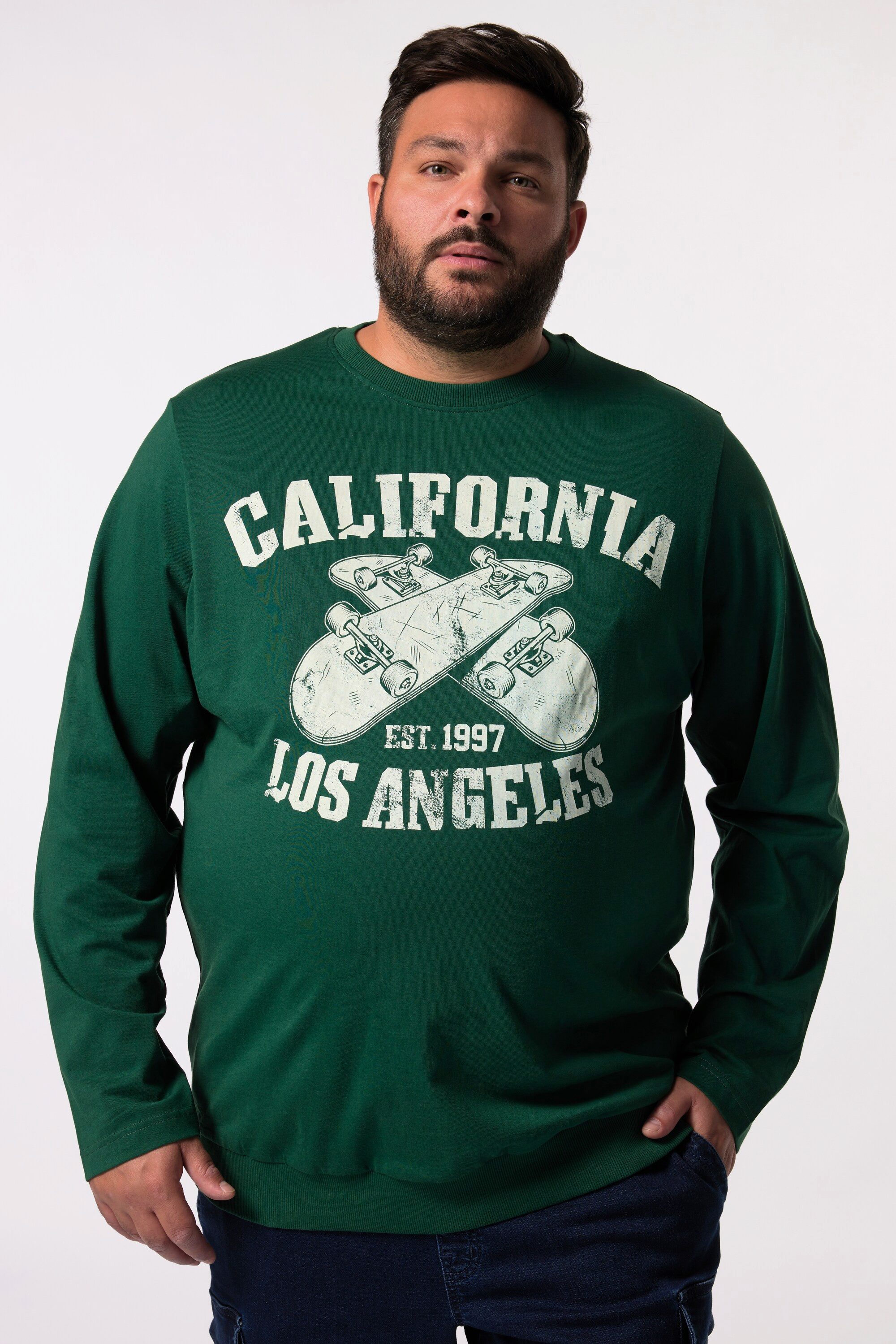 Men Plus T-Shirt Langarmshirt Bauchfit Brustprint Rundhals günstig online kaufen