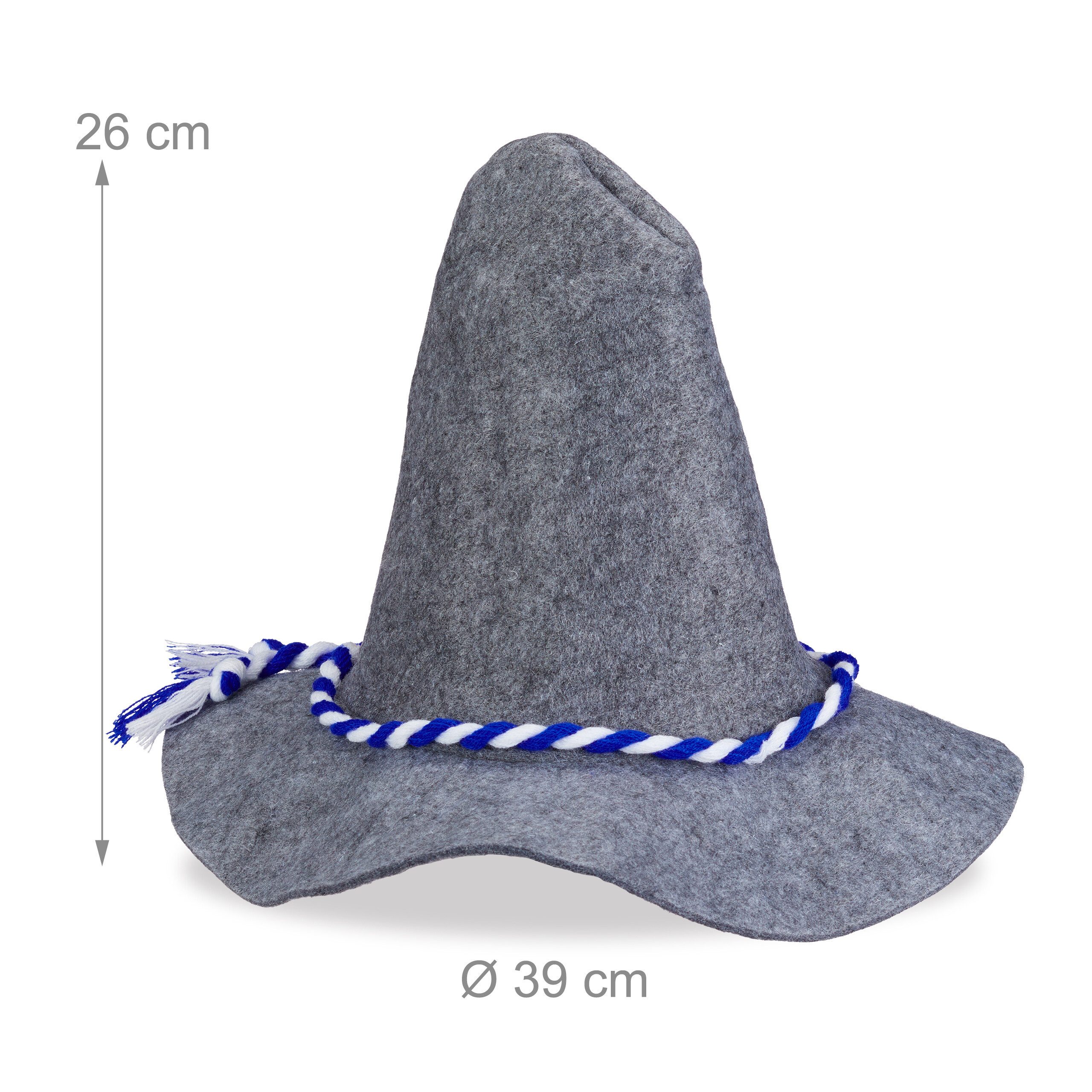 relaxdays Trachtenhut 5er Set Seppelhut mit blau-weißer Kordel (Set, 5er Set)