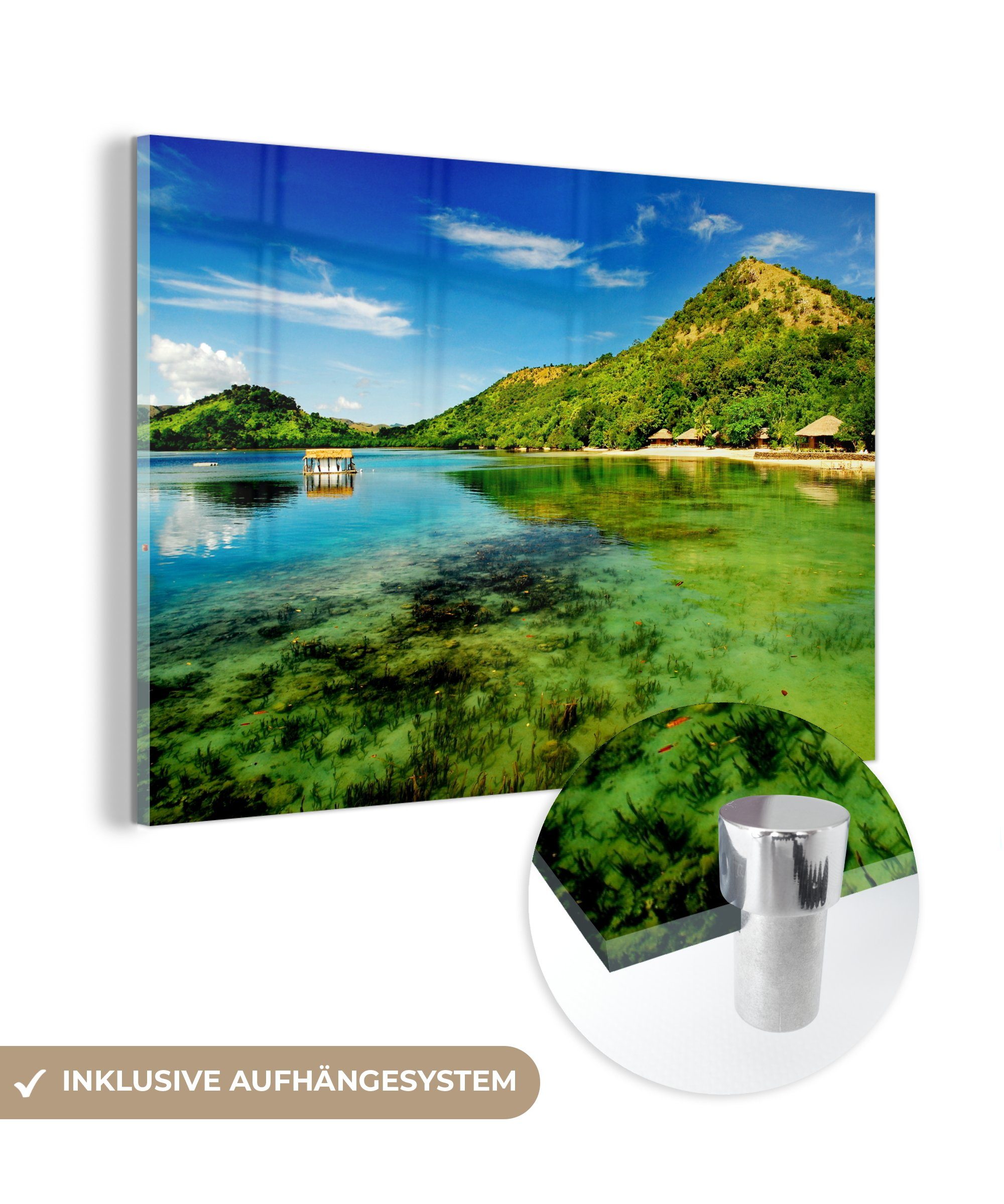 MuchoWow Acrylglasbild An einem sonnigen Tag färbt sich das Wasser auf der Insel Coron grün, (1 St), Acrylglasbilder Wohnzimmer & Schlafzimmer