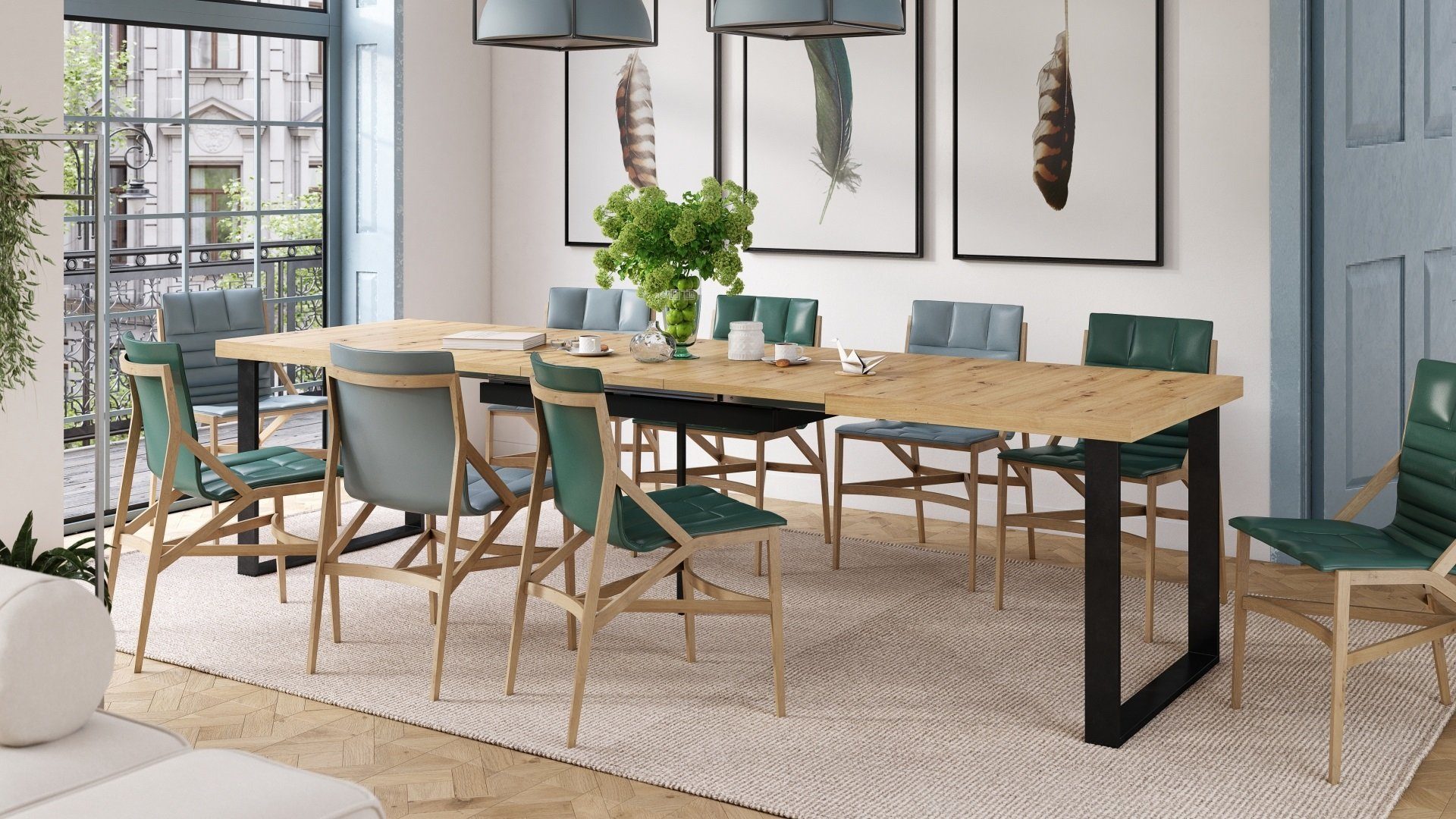 Mazzoni Esstisch Design Esstisch Avella Tisch ausziehbar 160 bis 310 cm Eiche Artisan / Schwarz matt