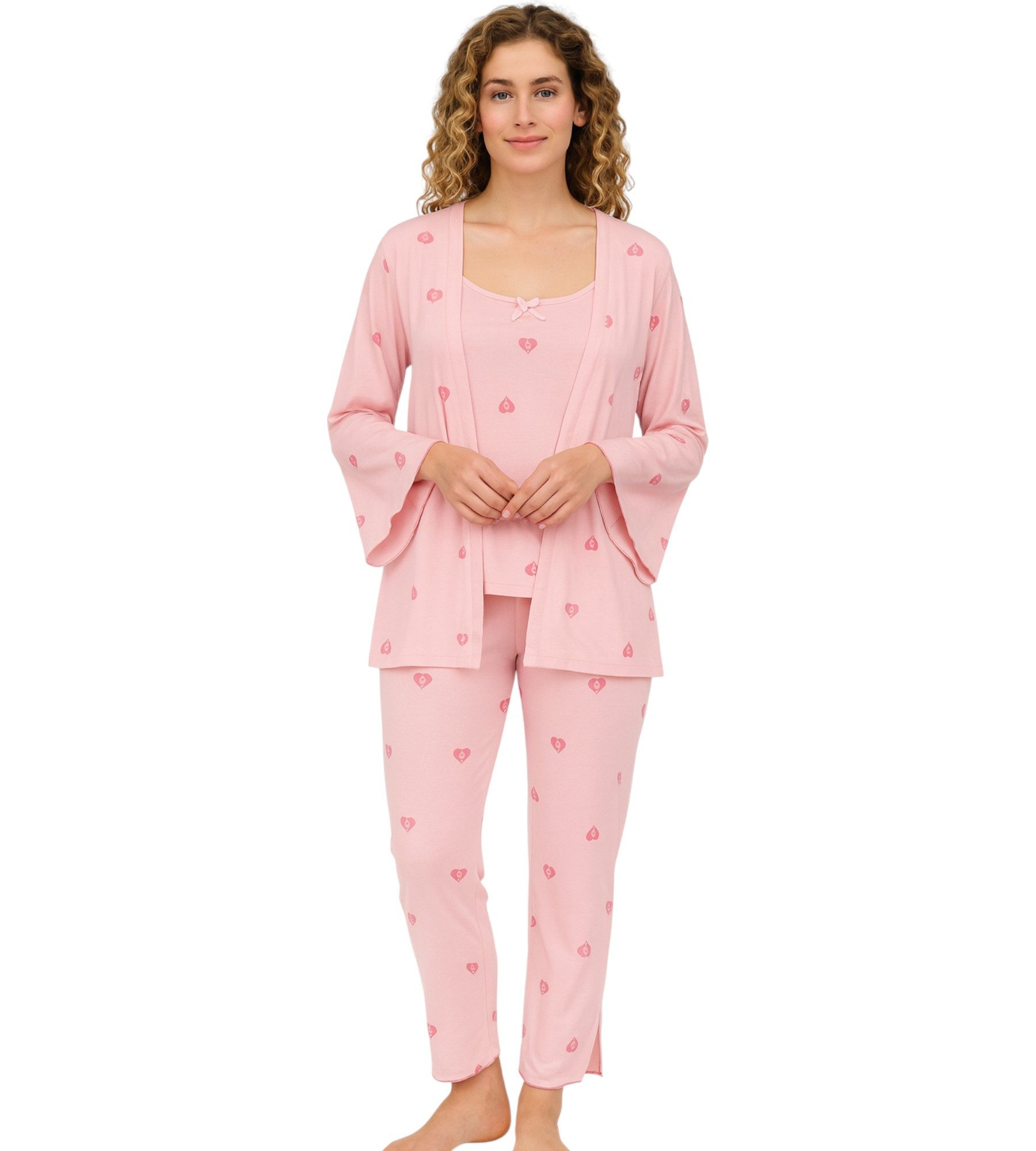 fashionshowcase Pyjama Damen 3-teiliges Set - Hausanzug mit Top, Hose & Mor günstig online kaufen