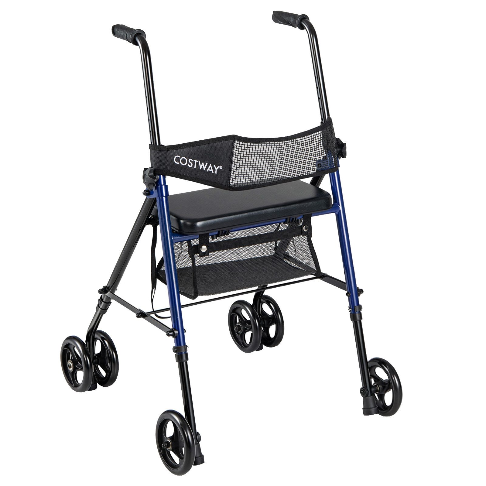 COSTWAY Rollator, Faltbar & Leicht mit Sitz, Tasche & Rückenlehne aus Netz