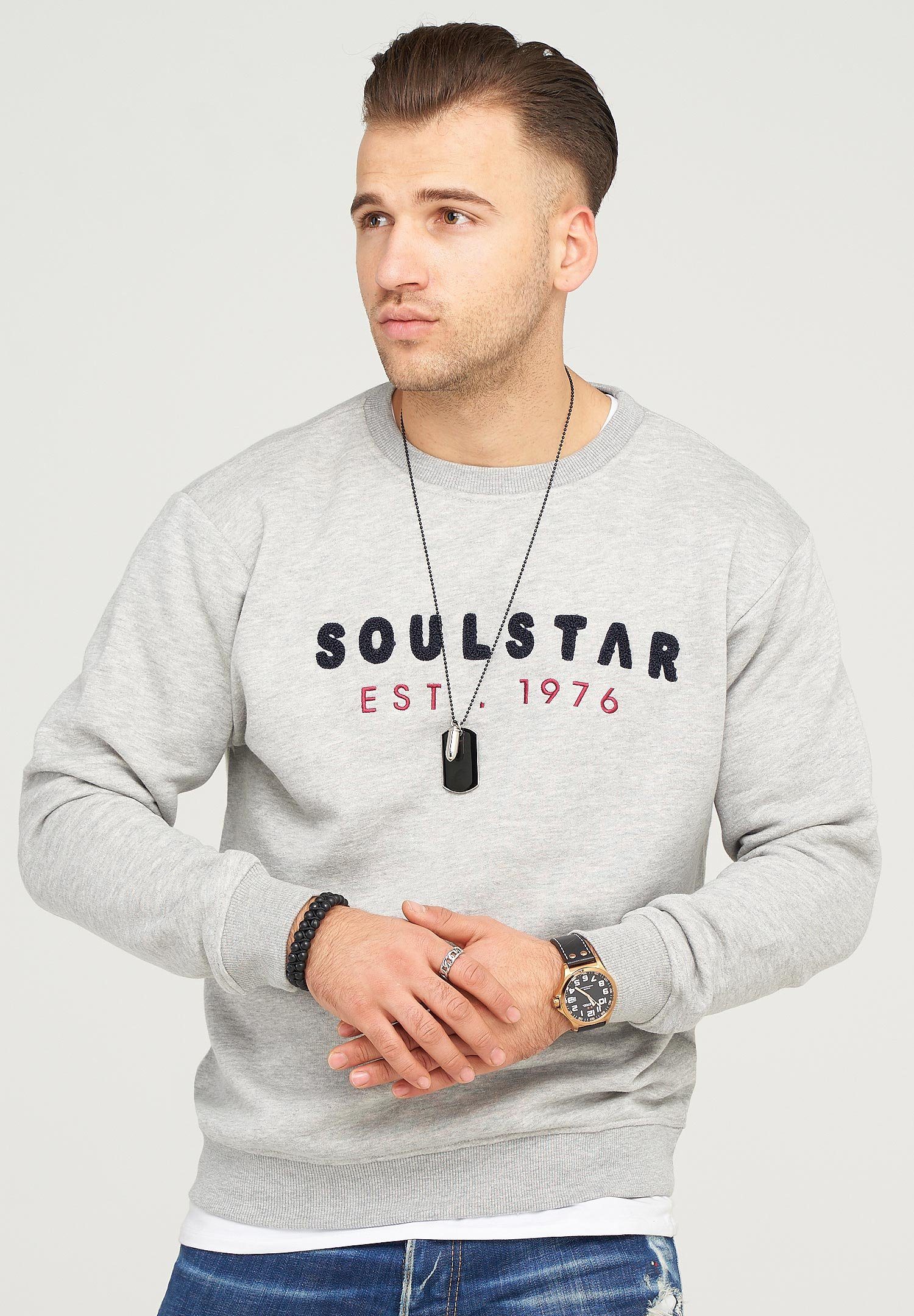 SOULSTAR Sweatshirt SYDNEY mit hochwertiger Bestickung grau